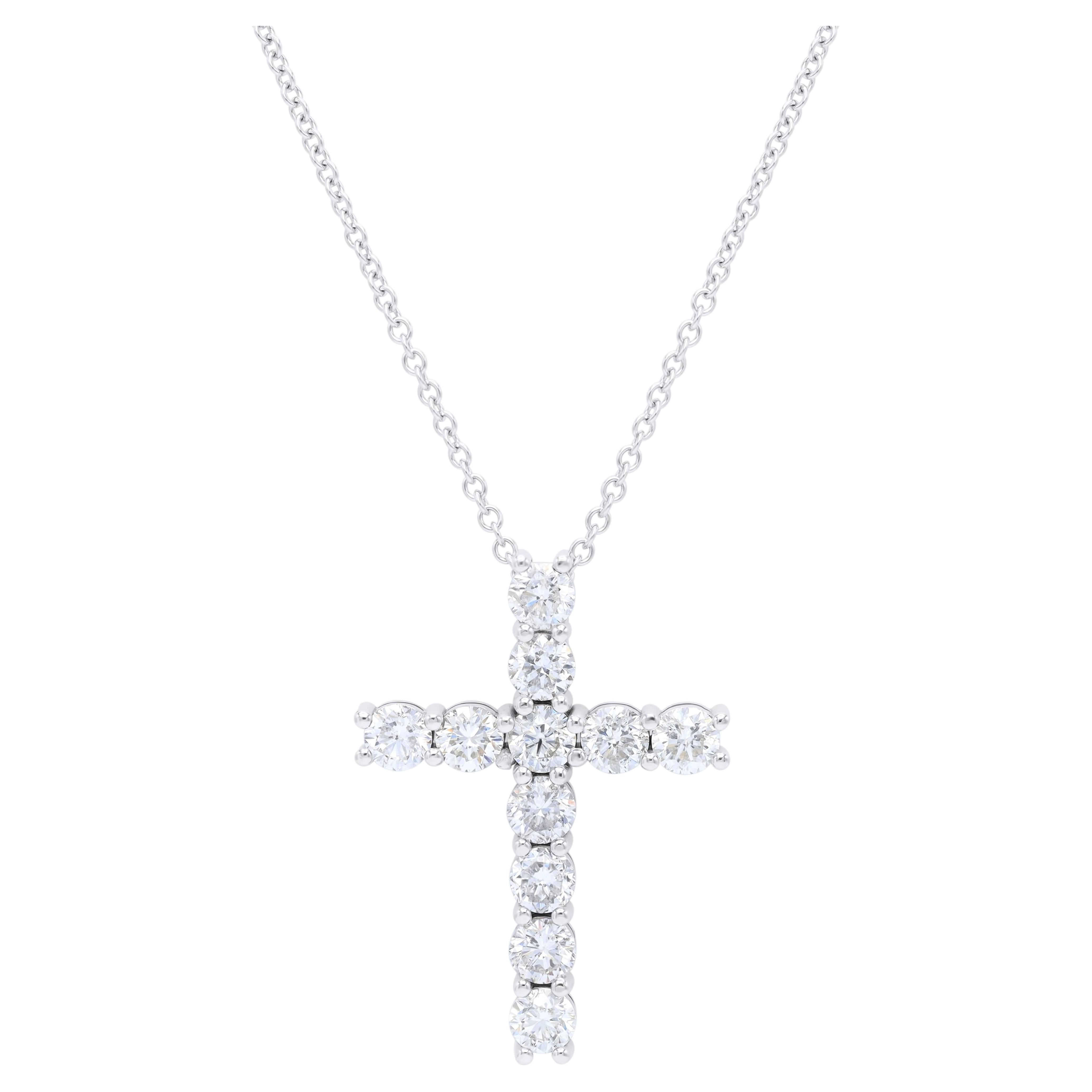 Diana M. Ciondolo a croce in oro bianco 18 carati con diamanti, 3,8 cm, peso totale 5,10 carati