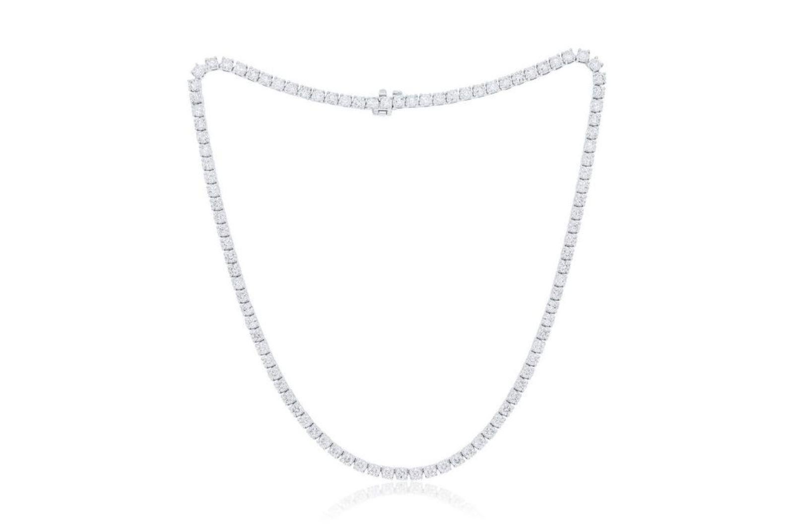 Modern Diana M 18k White Gold 16.85 CTW Diamond Tennis Necklace in Four Prong Setting For Sale