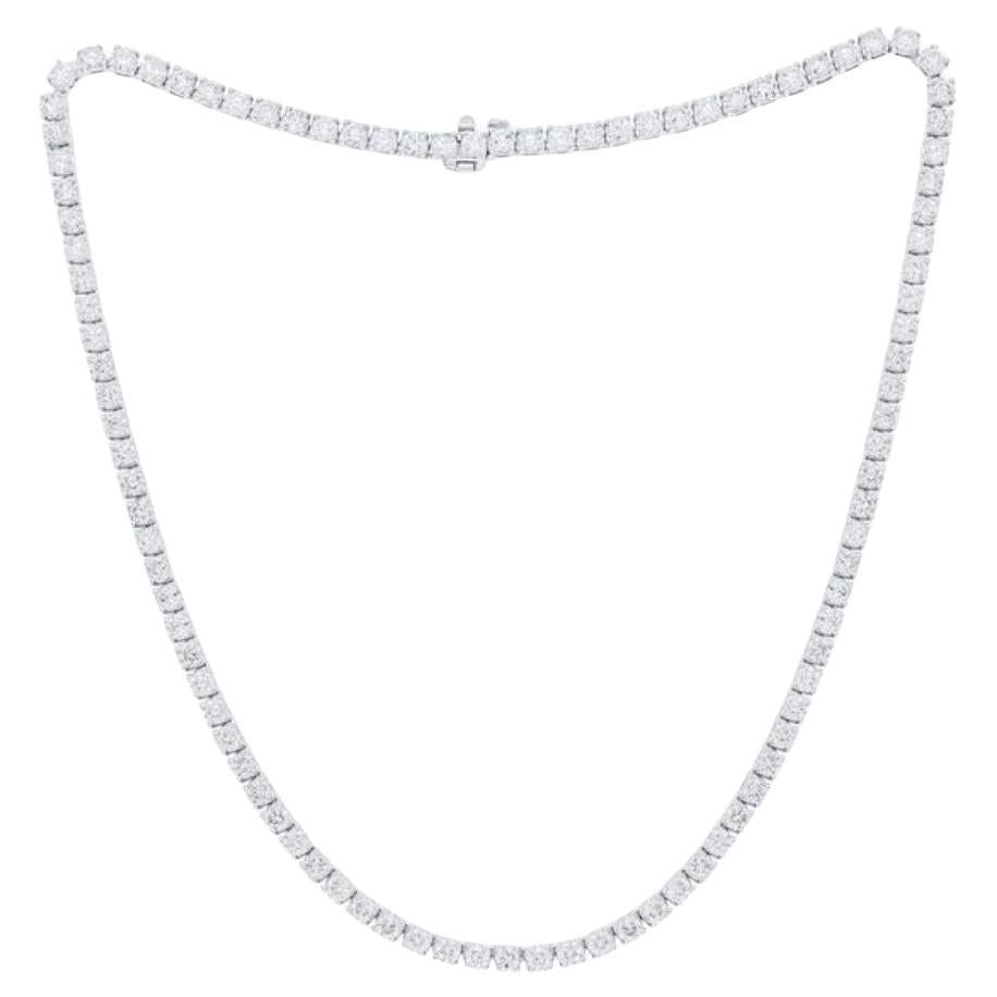 Diana M 18k White Gold 16.85 CTW Diamond Tennis Necklace in Four Prong Setting For Sale