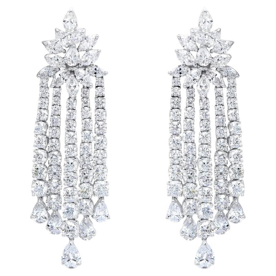 Diana M 18K White Gold 20.30 Cts Tw Multi Shape Diamond Chandelier Earrings