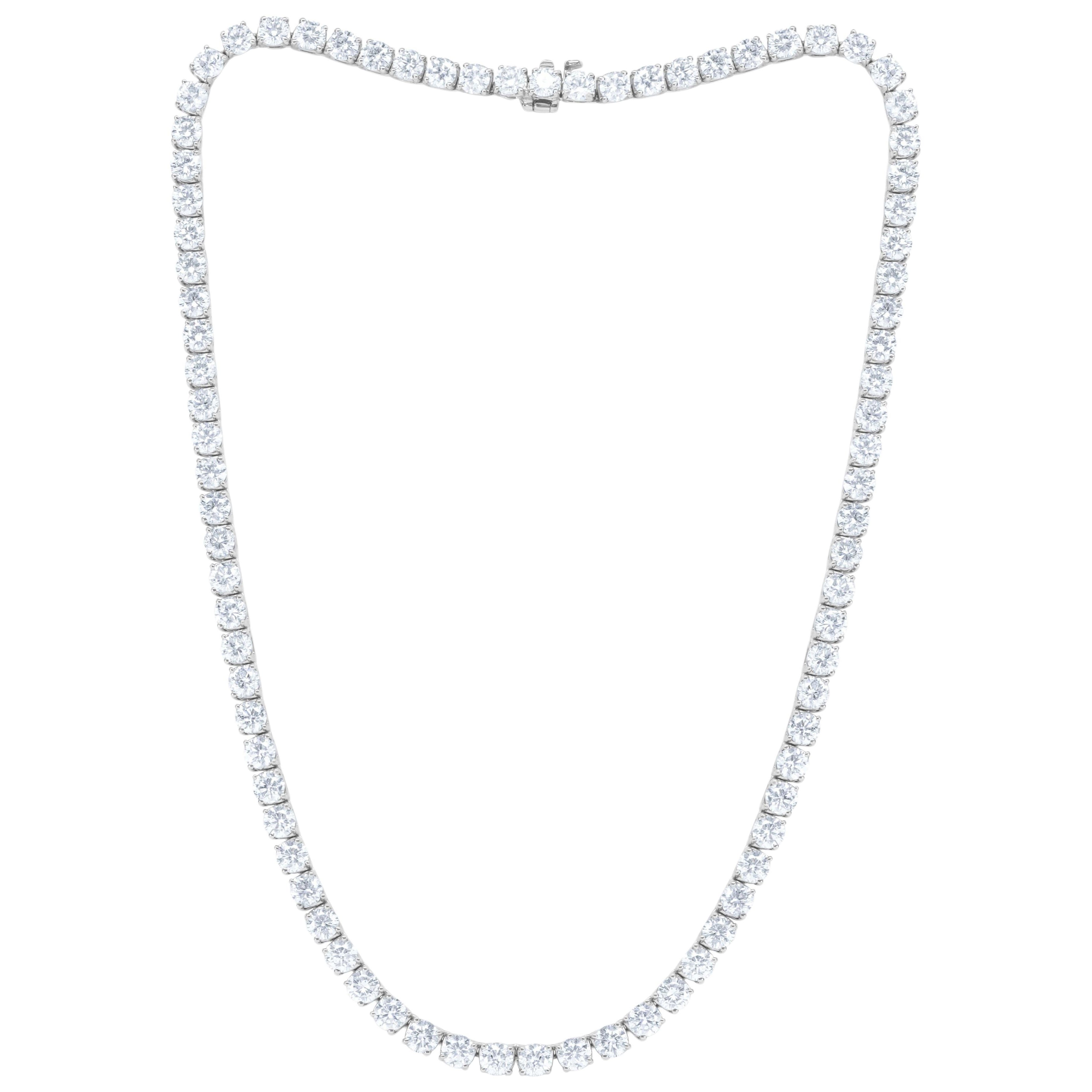 Diana M. 18K White Gold 25.25Cts Diamond Tennis Necklace For Sale