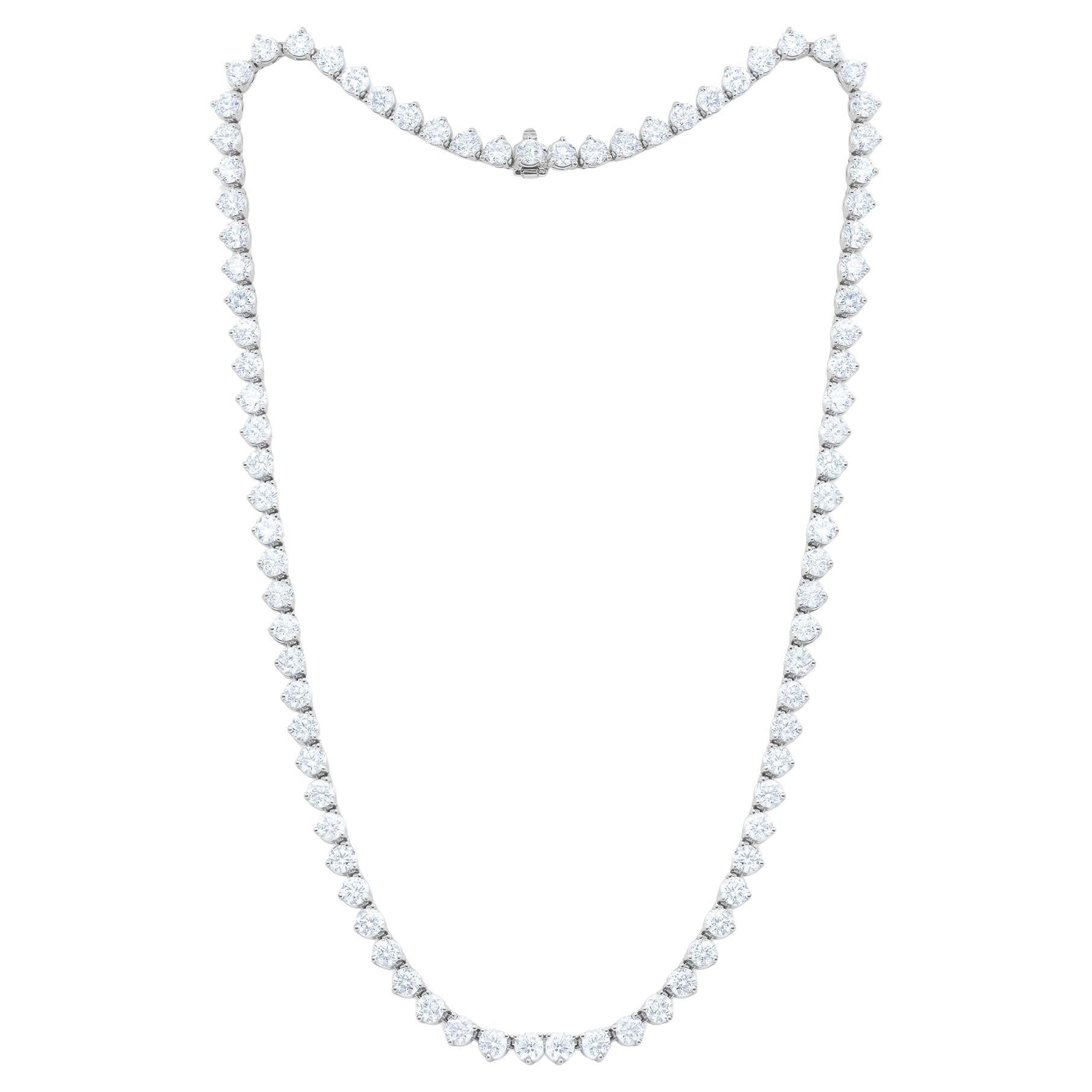 Diana M 18K White Gold 25.80 Cts Tw Diamond Tennis Necklace Set in 3 Prong For Sale