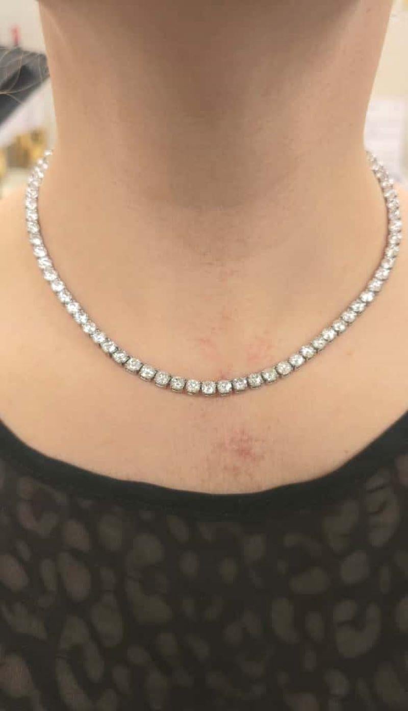 Diana M Oro Blanco 18K, 27.55 Diamantes Collar Tenis en Juego de Cuatro Puntas Corte redondo en venta