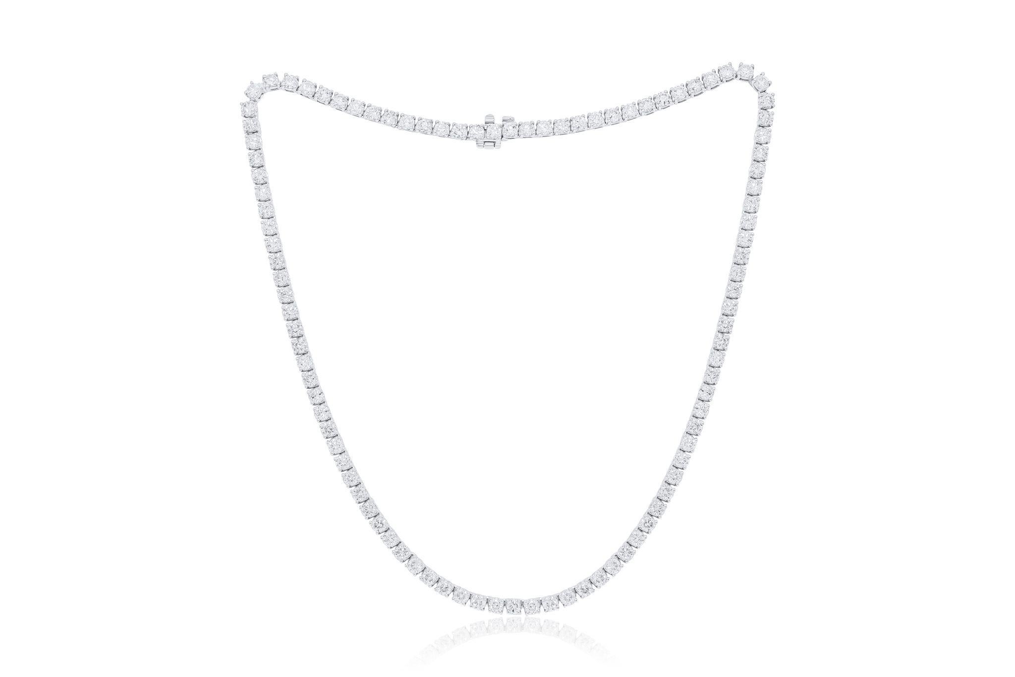 Round Cut Diana M 18K White Gold 27.80 Ct Diamond Tennis Necklace, 93 Stones For Sale