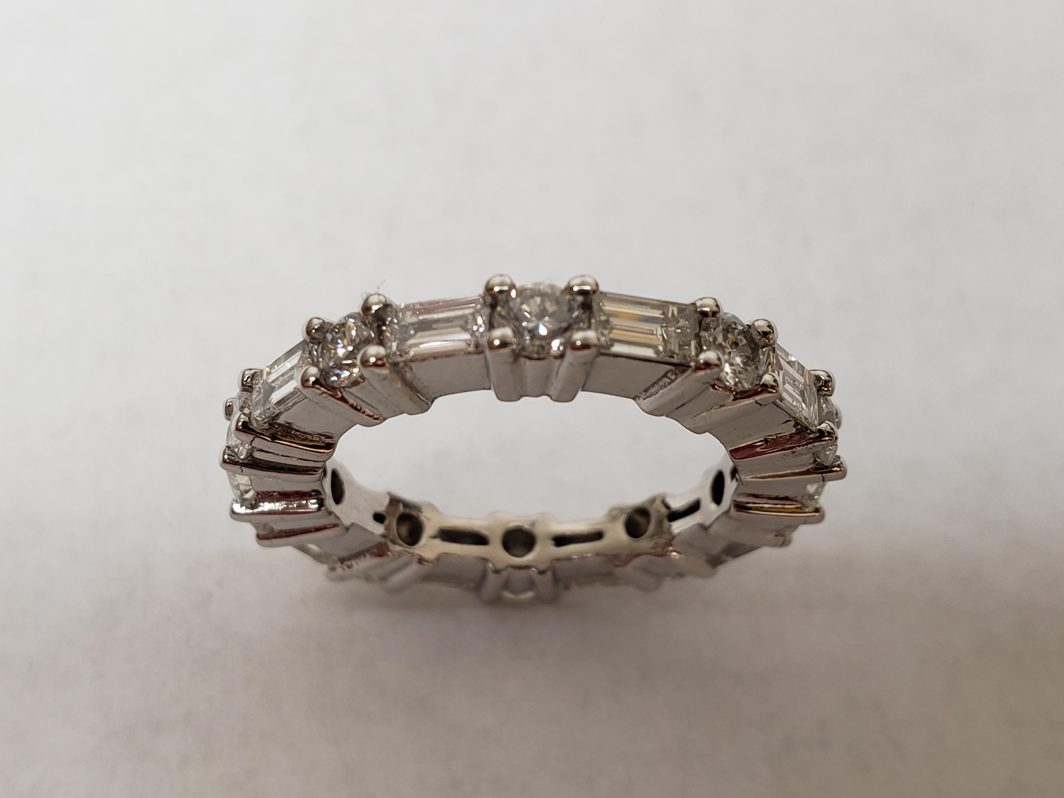 Modern Diana M 2.80 Ct Round & Baguette Diamond Wedding Band in 18K White Gold For Sale