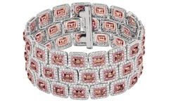 Diana M 18K White Gold 3 Row Pink Diamond Emerald Halo  Bracelet