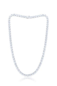 Diana M 18K White Gold 30.25 Ct Diamond Tennis Necklace in Four Prong Set, 80 St