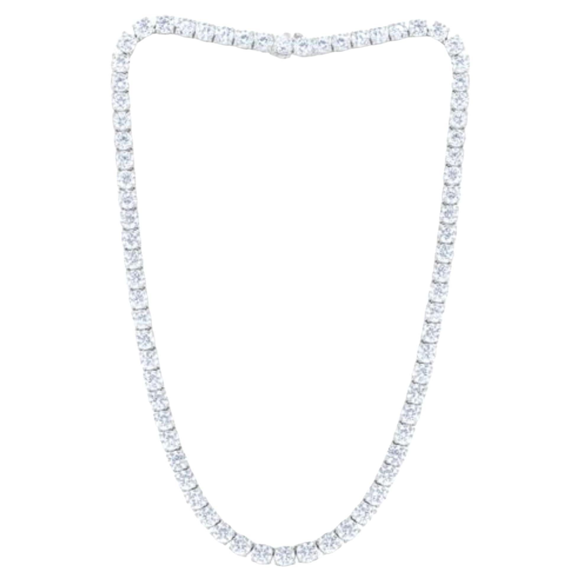 Diana M  18K White Gold 31.00Ct Diamond Tennis Necklace Set in 4 Prong, 80 St