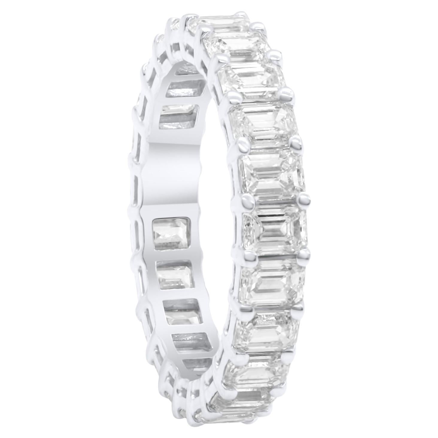Diana M 3.65 Ct Diamante talla esmeralda Anillo de la Eternidad en Oro Blanco de 18 quilates en venta