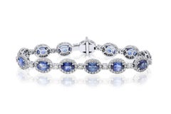 Diana M 18K White Gold 3.75 Ct Diamond & 12.15 Ct Blue Sapphire Bracelet