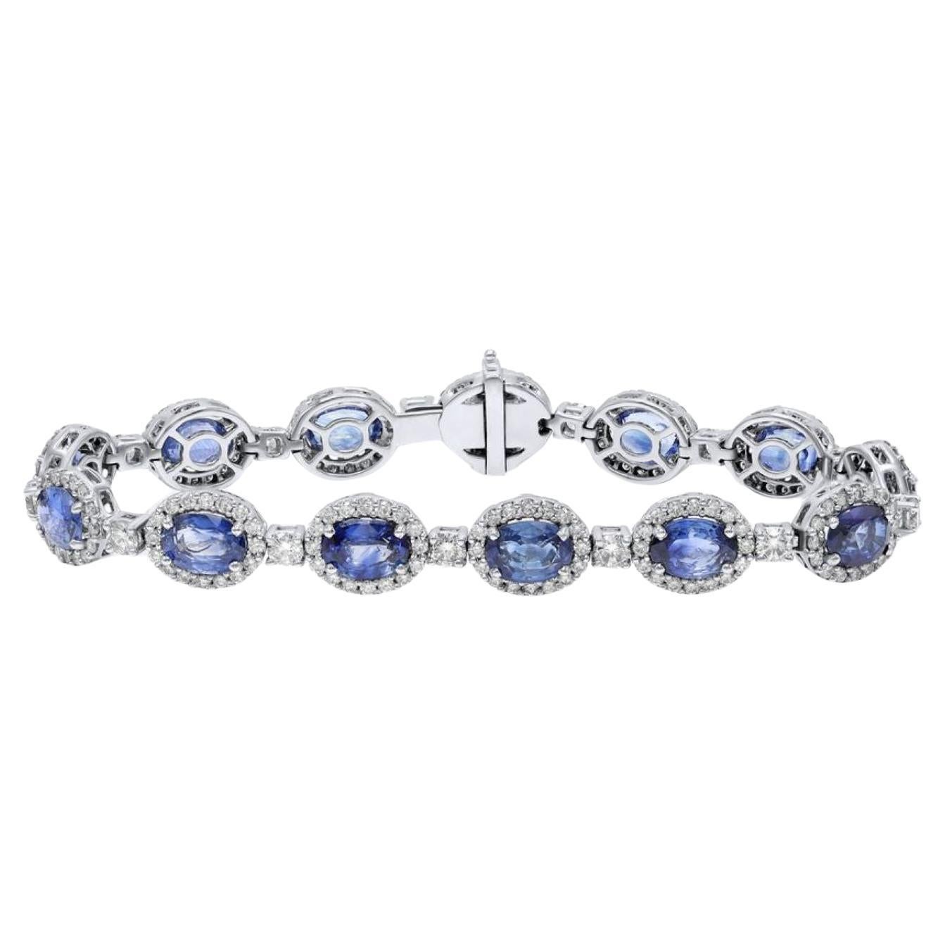 Diana M 18K White Gold 3.75 Ct Diamond & 12.15 Ct Blue Sapphire Bracelet