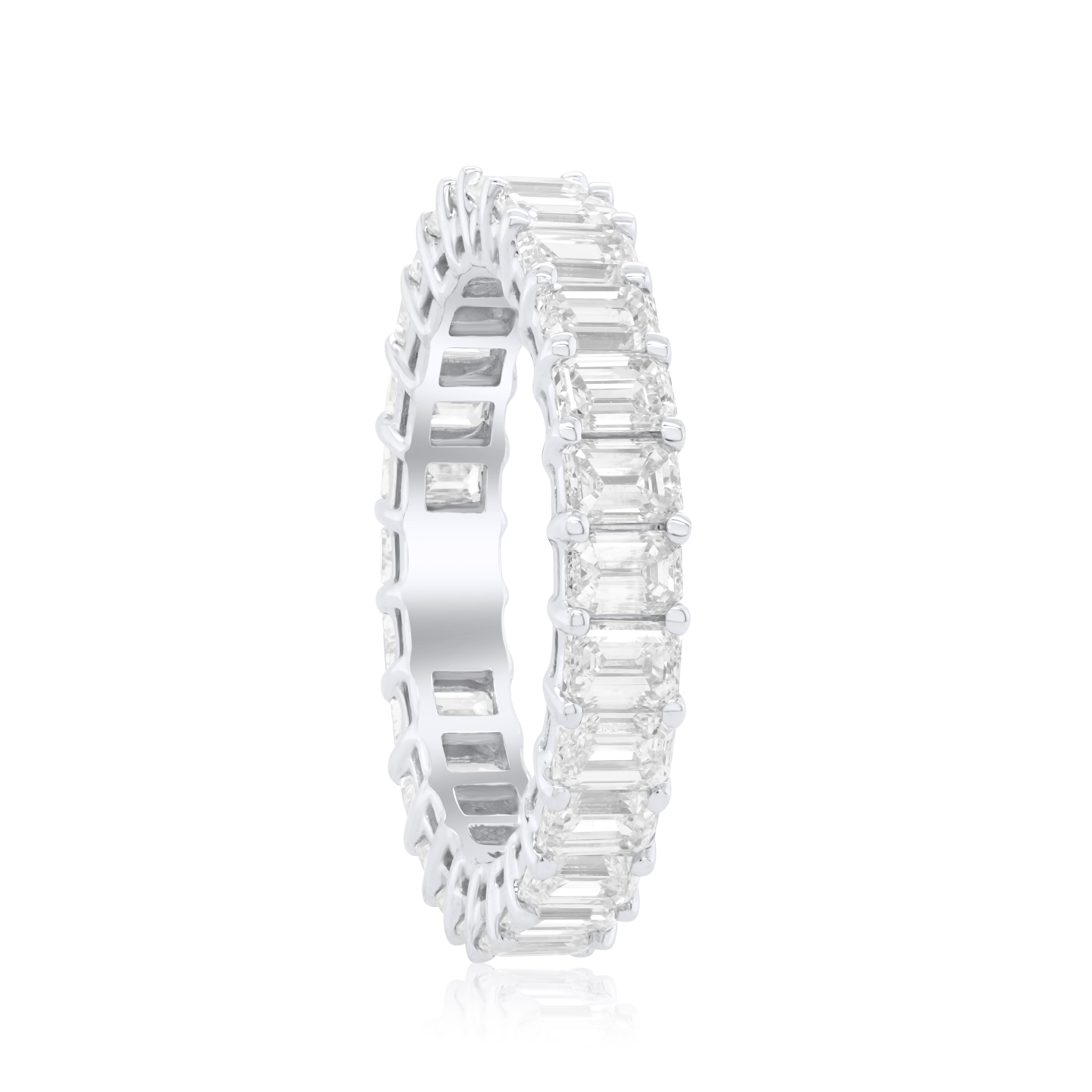 Modern Diana M 3.75 Cts Emerald Cut Diamond Wedding Band in 18K White Gold For Sale