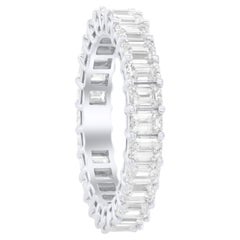 Diana M 3.75 Cts Emerald Cut Diamond Wedding Band in 18K White Gold