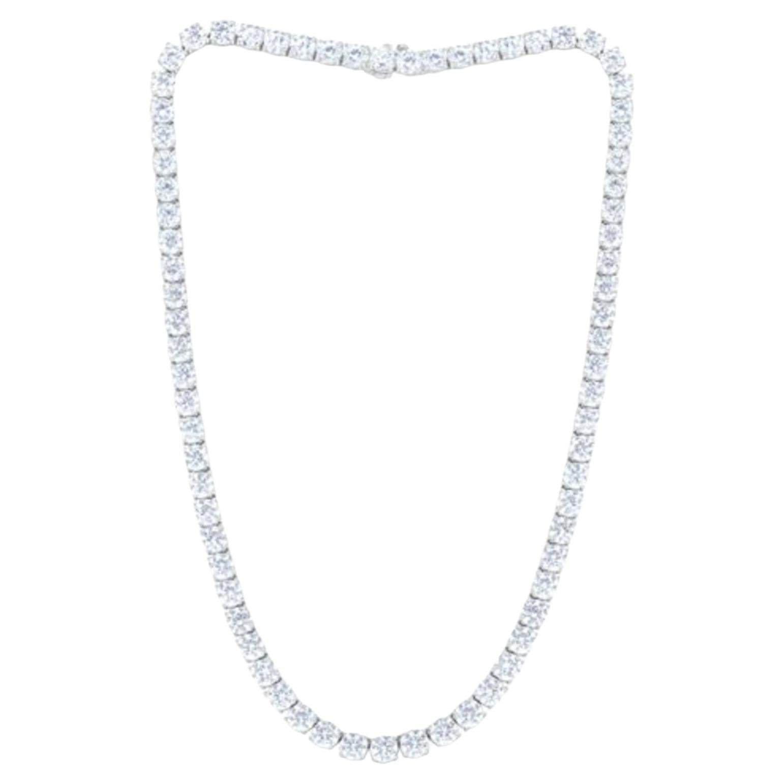 Diana M. 18K White Gold 37.60Cts Diamond Tennis Necklace