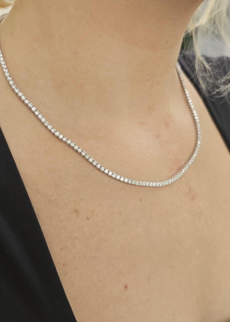 Diana M Collar Tenis Diamantes Oro Blanco 18K 8.00 Ct Corte redondo en venta