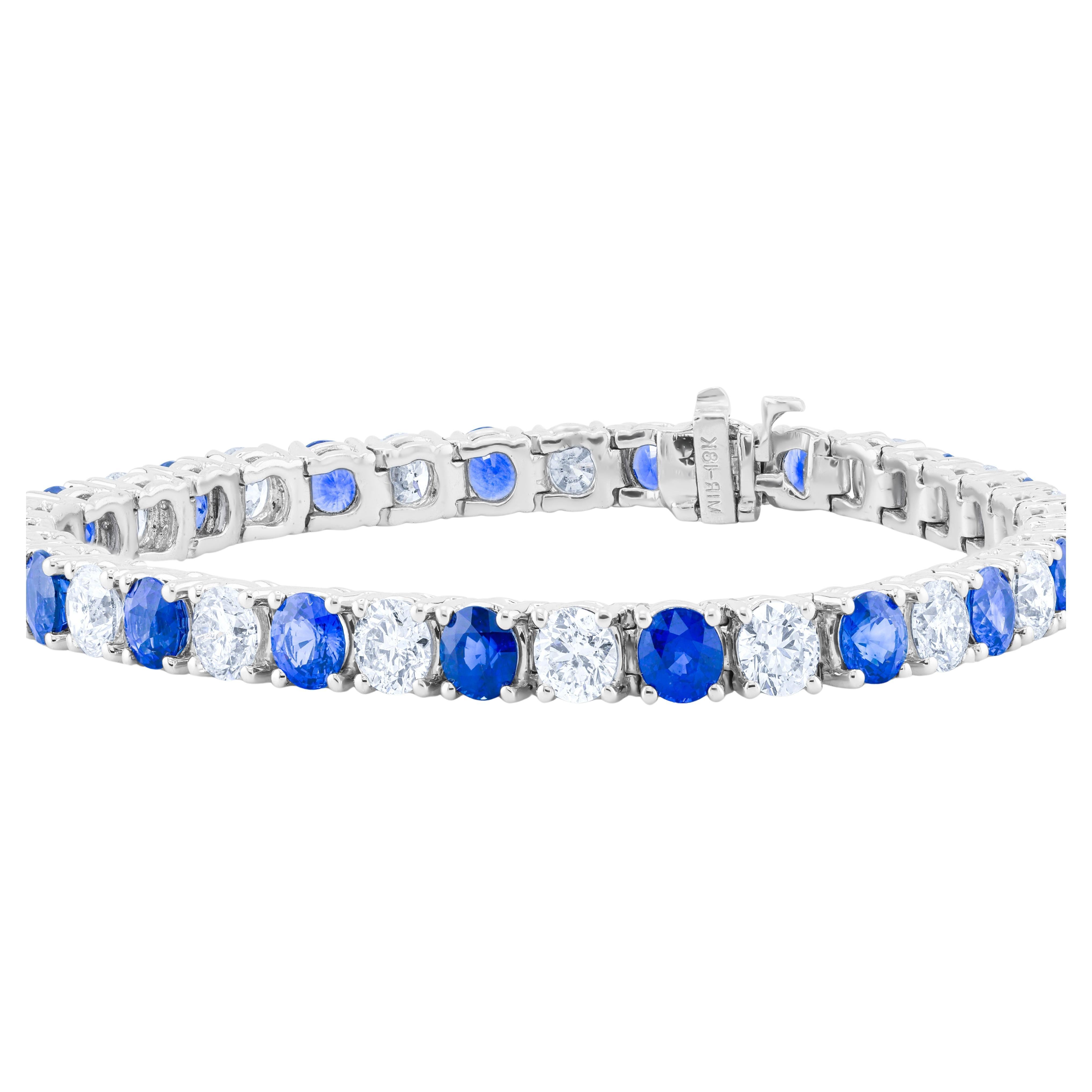 Diana M 18k White Gold 9.85 Cts Blue Sapphire & 7.26 Cts Diamond Tennis Bracelet
