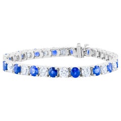 Diana M. I. Bracciale da tennis in oro bianco 18k con zaffiro blu da 9,85 carati e diamante da 7,26 carati