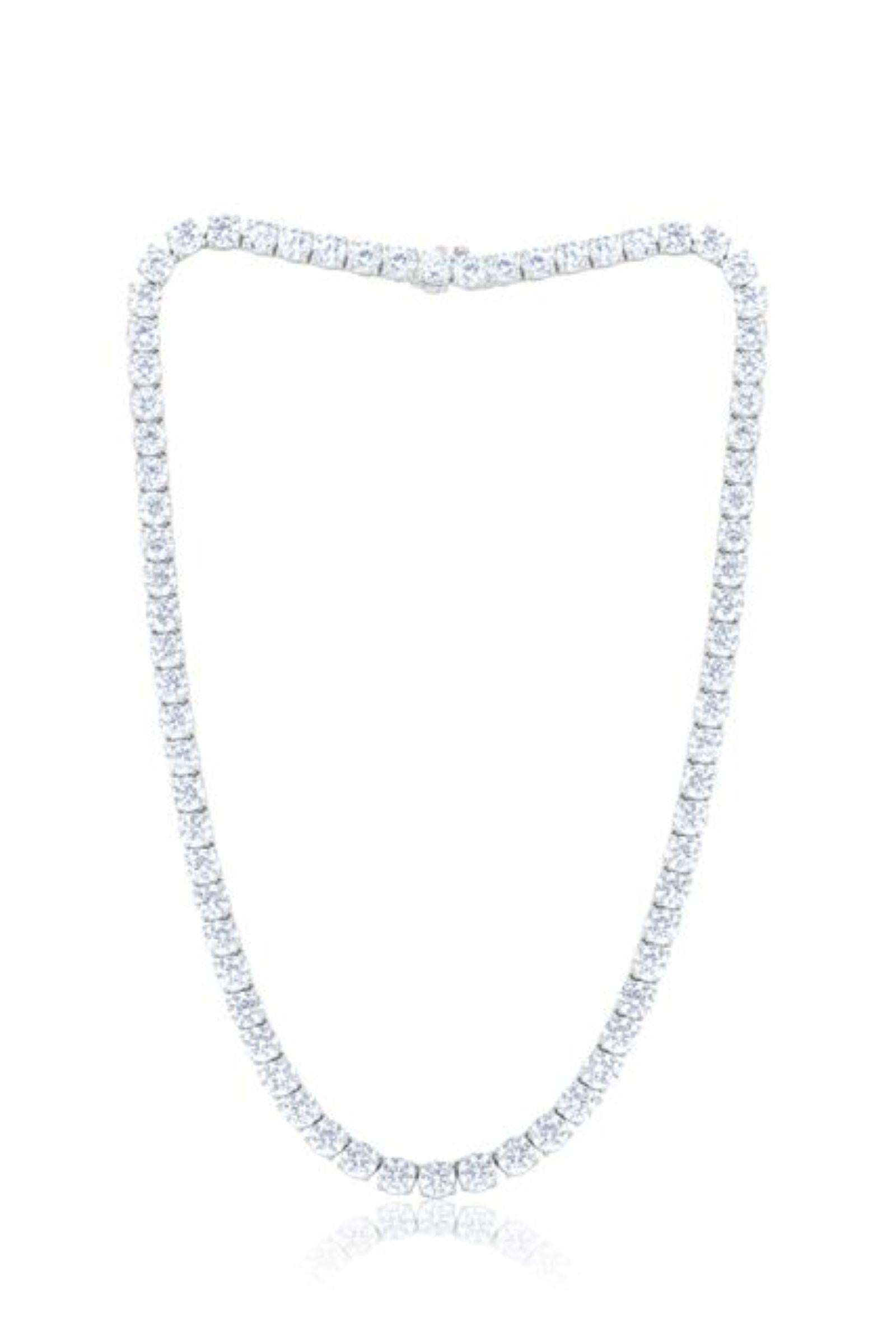Modern Diana M 18K White Gold Classic 41.00Ct Diamond Tennis Necklace, 72 Stones For Sale