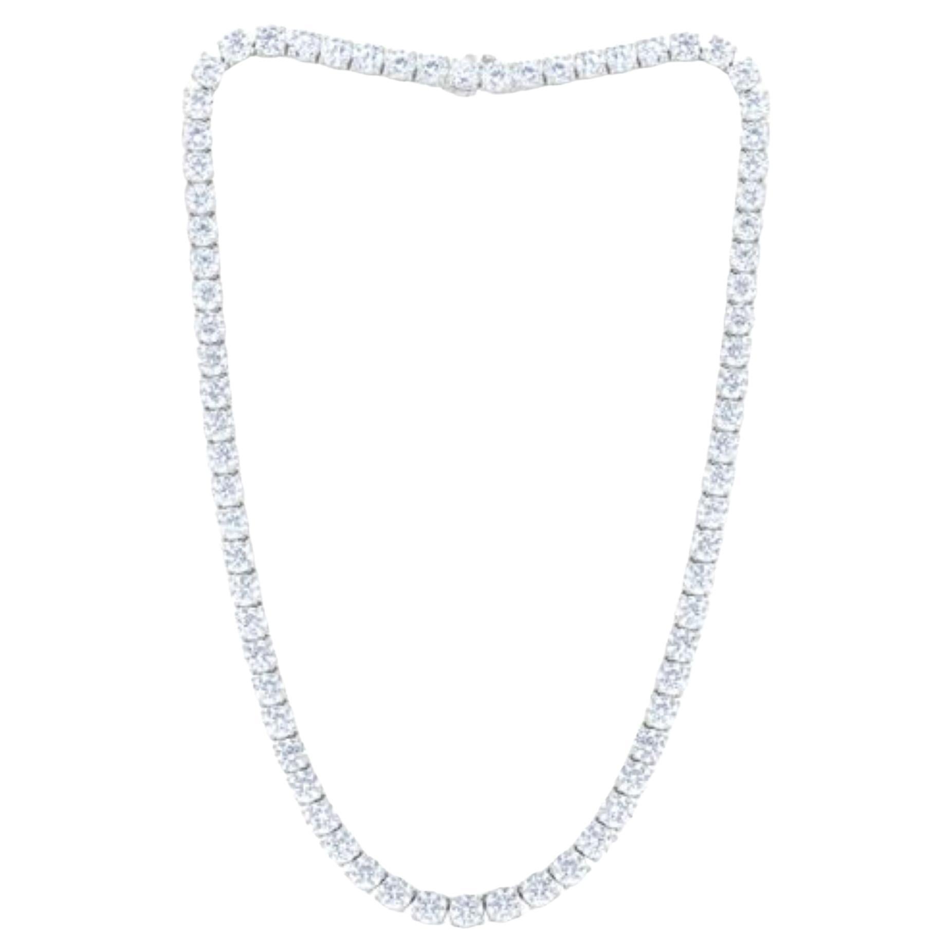 Diana M 18K White Gold Classic 41.00Ct Diamond Tennis Necklace, 72 Stones
