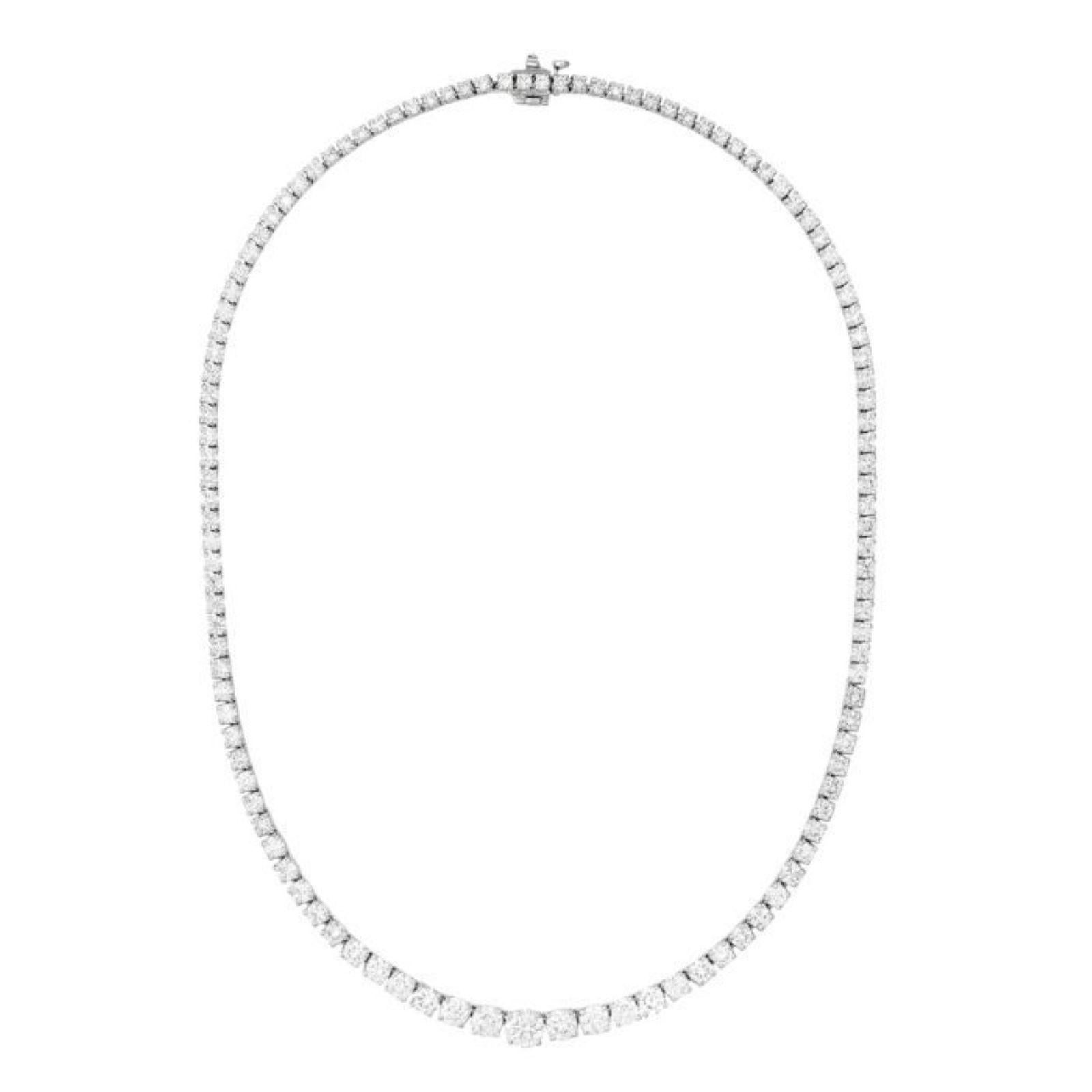 Modern Diana M 18K White Gold Graduated 28.15 Ct Diamond Tennis Necklace, 93 Stones For Sale