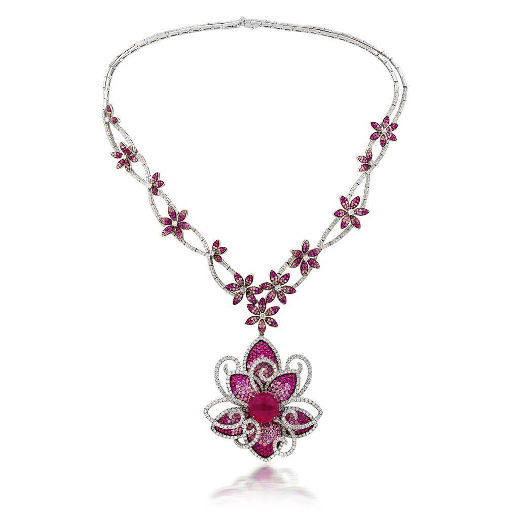 De las mujeres Diana M Collar Único de Oro Blanco de 18 K con Rubelita, Zafiro y Diamantes en venta
