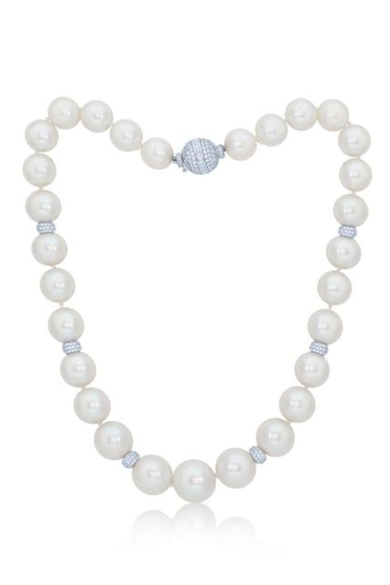 Diana M. 18K White Gold Pearl Diamond Necklace In New Condition For Sale In New York, NY