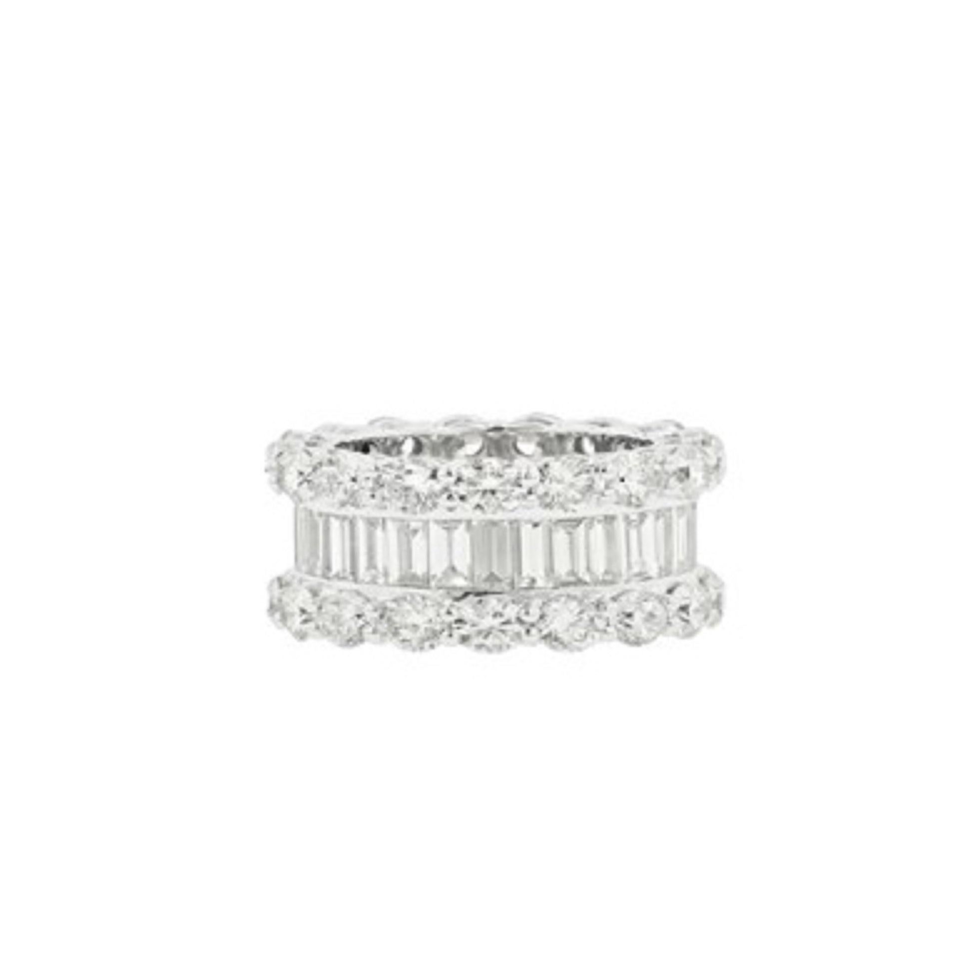 Diana M 18K White Gold Three Row 14.00 Cts Baguette & Round Diamond Band In condizioni Nuovo in vendita a New York, NY