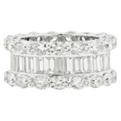 Diana M 18K White Gold Three Row 14.00 Cts Baguette & Round Diamond Band