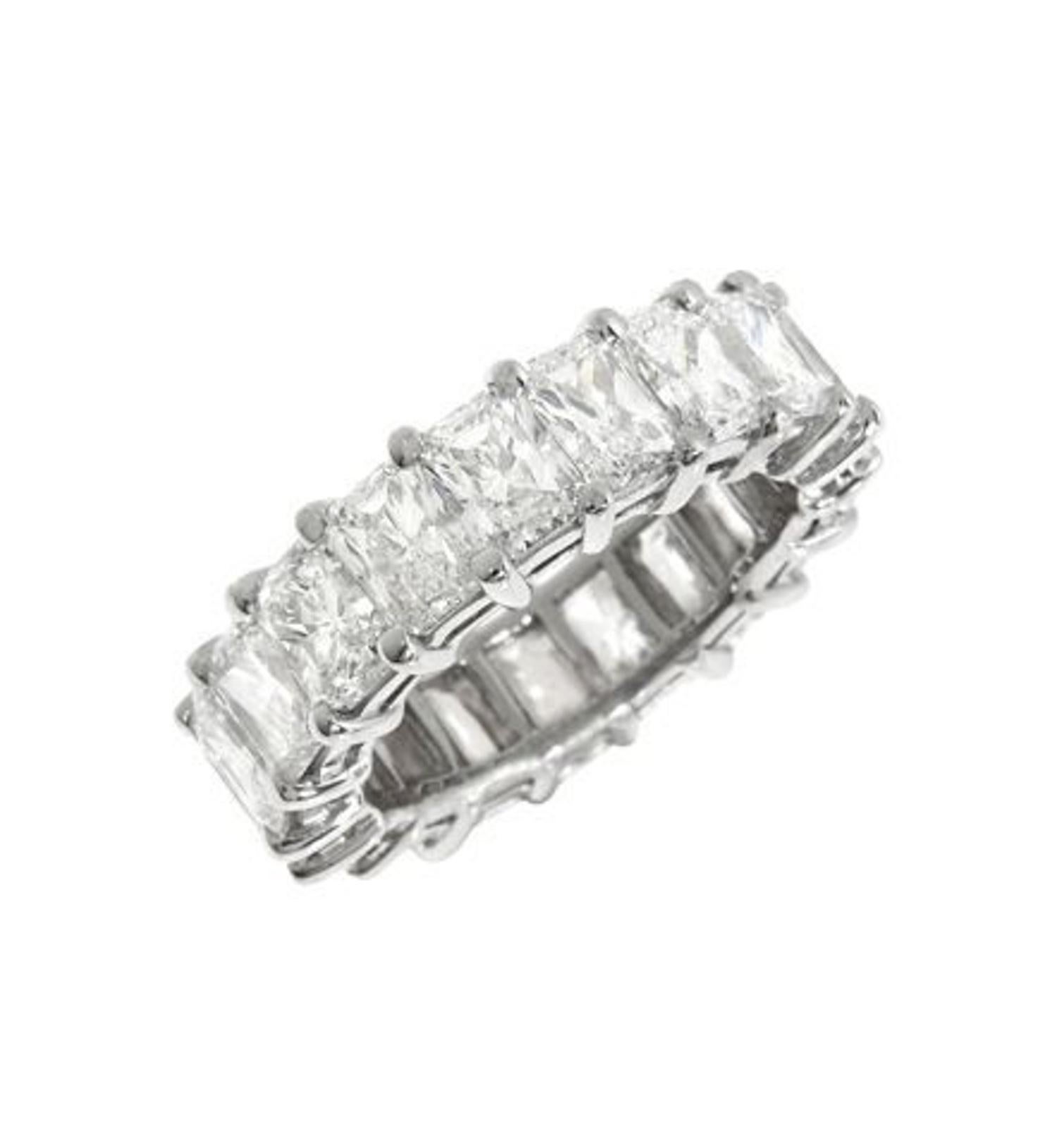Radiant Cut Diana M. 18k white gold with 17 radiant shape diamonds, weighing 8.80cts F-G  For Sale