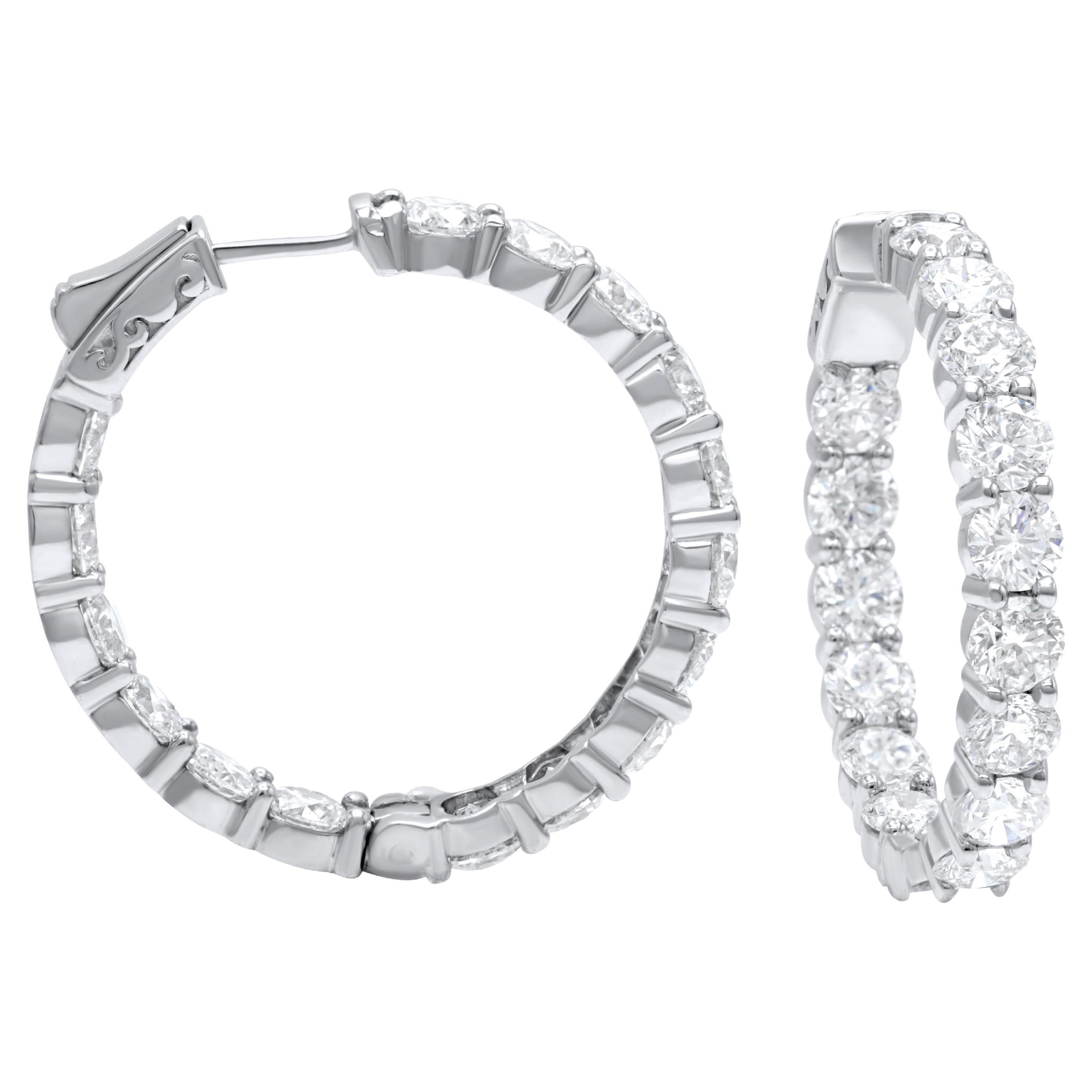Diana M.  18K withe gold diamond hoops with 9.20 cts of round diamonds   For Sale
