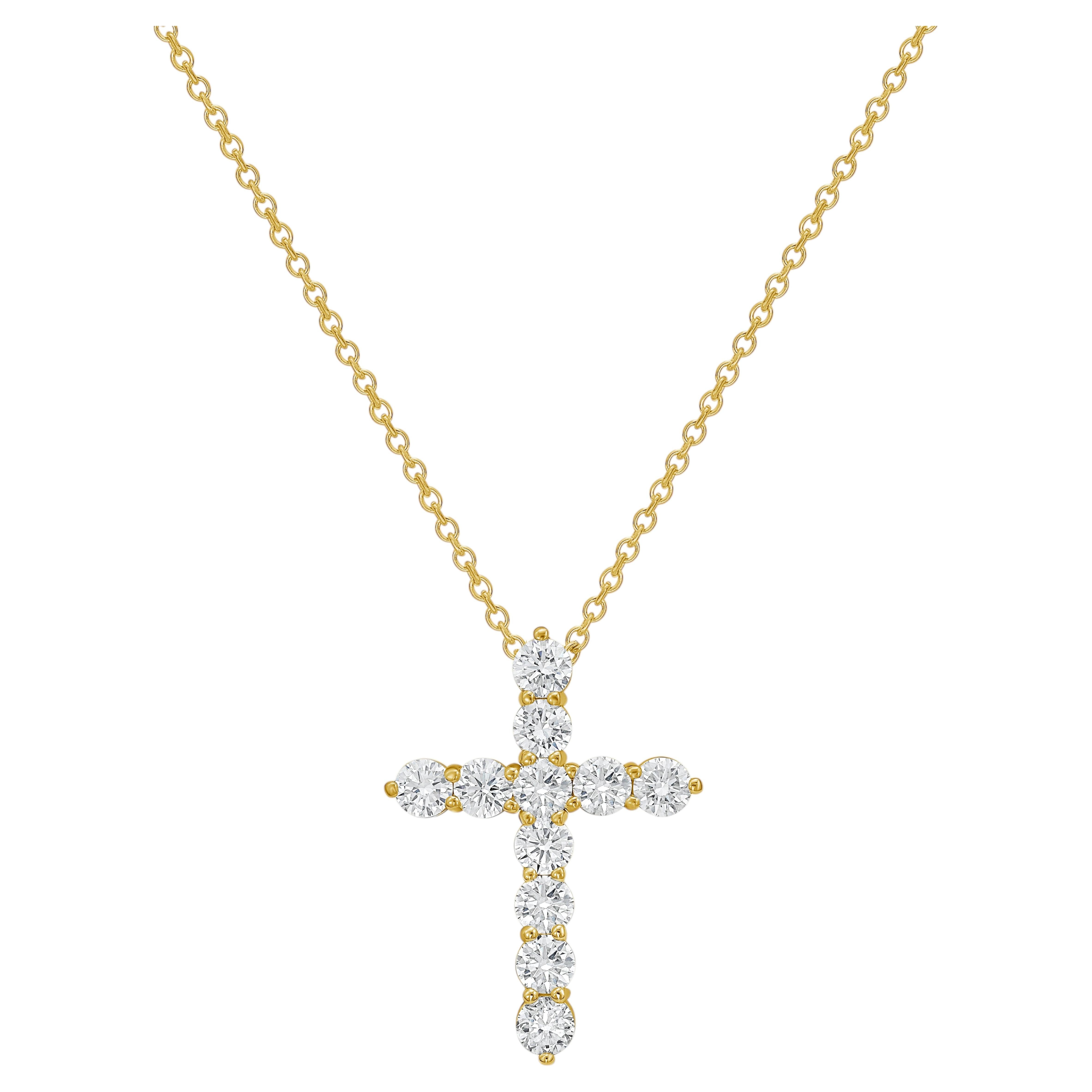 Diana M. 18K Yellow Gold 1.25" Diamond Cross Pendant, 3.25 Carats Total Weight