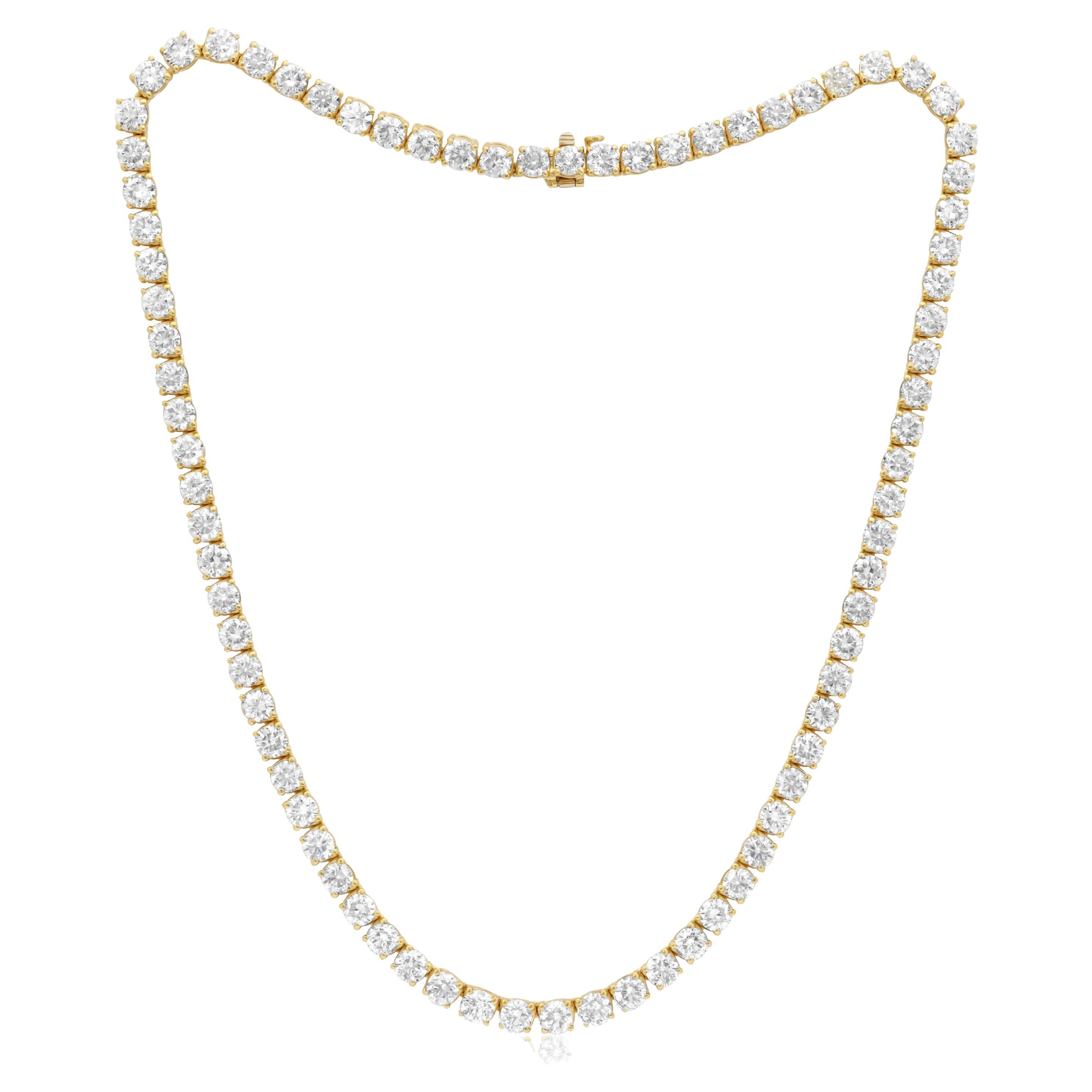 Diana M 18k Yellow Gold 17.09 CTTW Diamond Tennis Necklace in a Four Prong