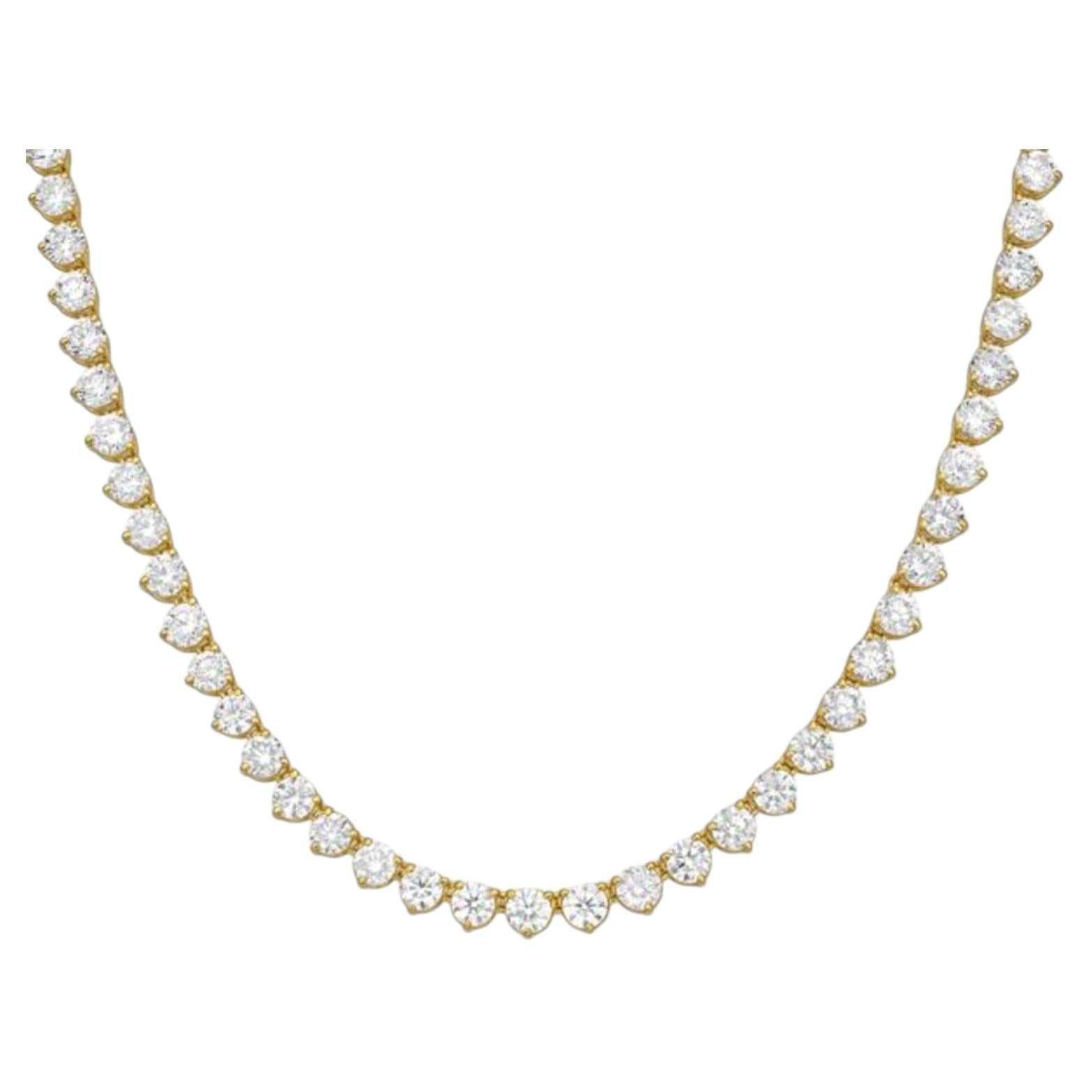 Diana M. 18K Yellow Gold 3 Prong 20.15Cts Diamond Tennis Necklace For Sale