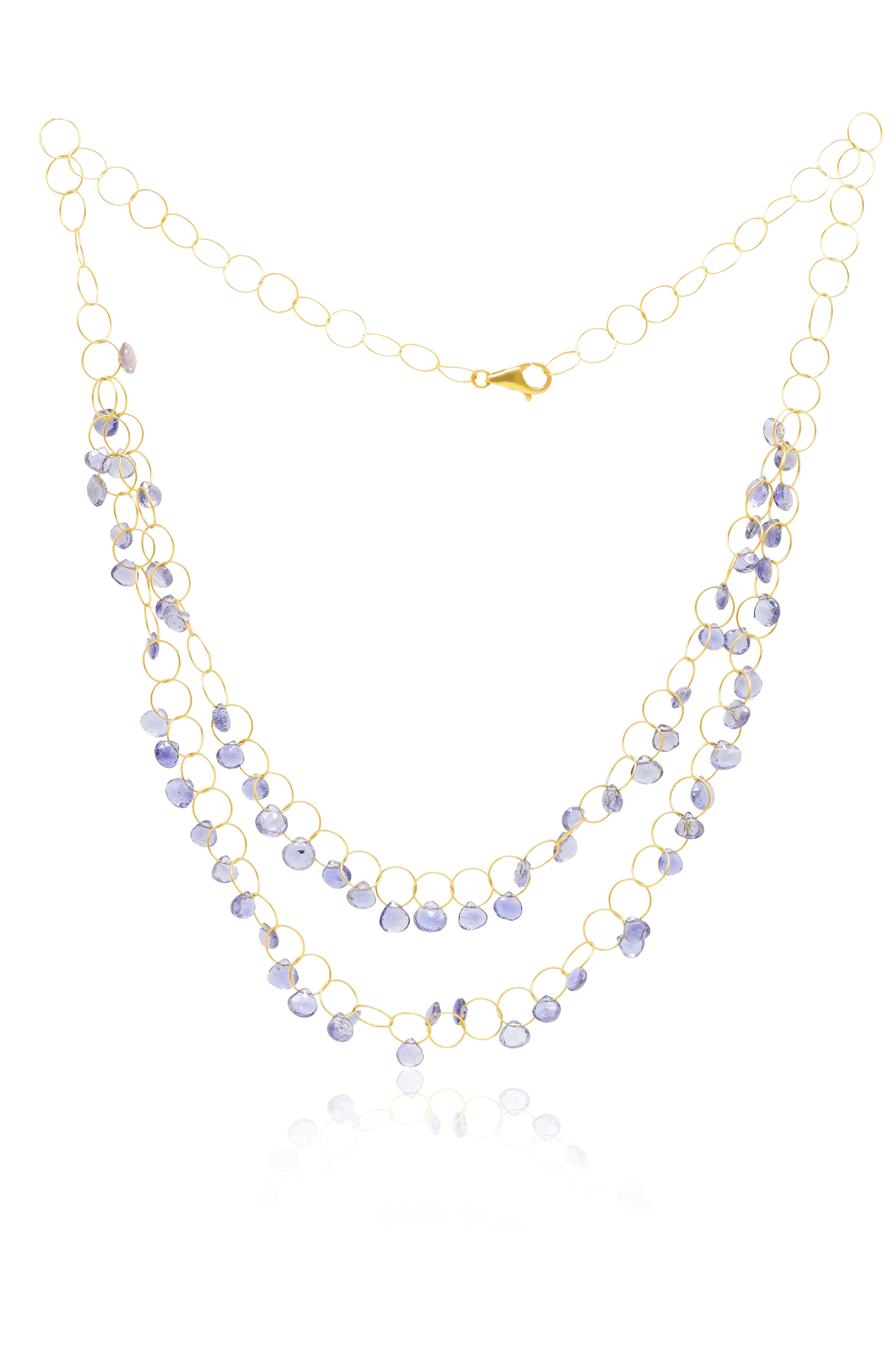 18 kt yellow gold necklace adorned with 50.00 cts tw of hanging amethysts