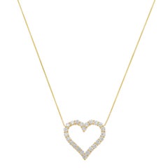 Diana M 18K Yellow Gold Open Heart Diamond Pendant Featuring 3.55 Cts, 24 Stones