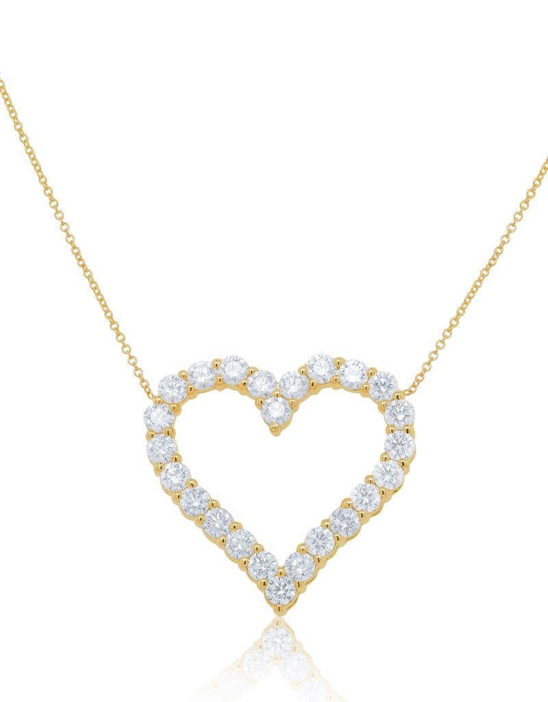 Moderne Diana M. Pendentif en or jaune 18K avec diamant en forme de cœur ouvert, 3,55 cts, 24 Stones en vente