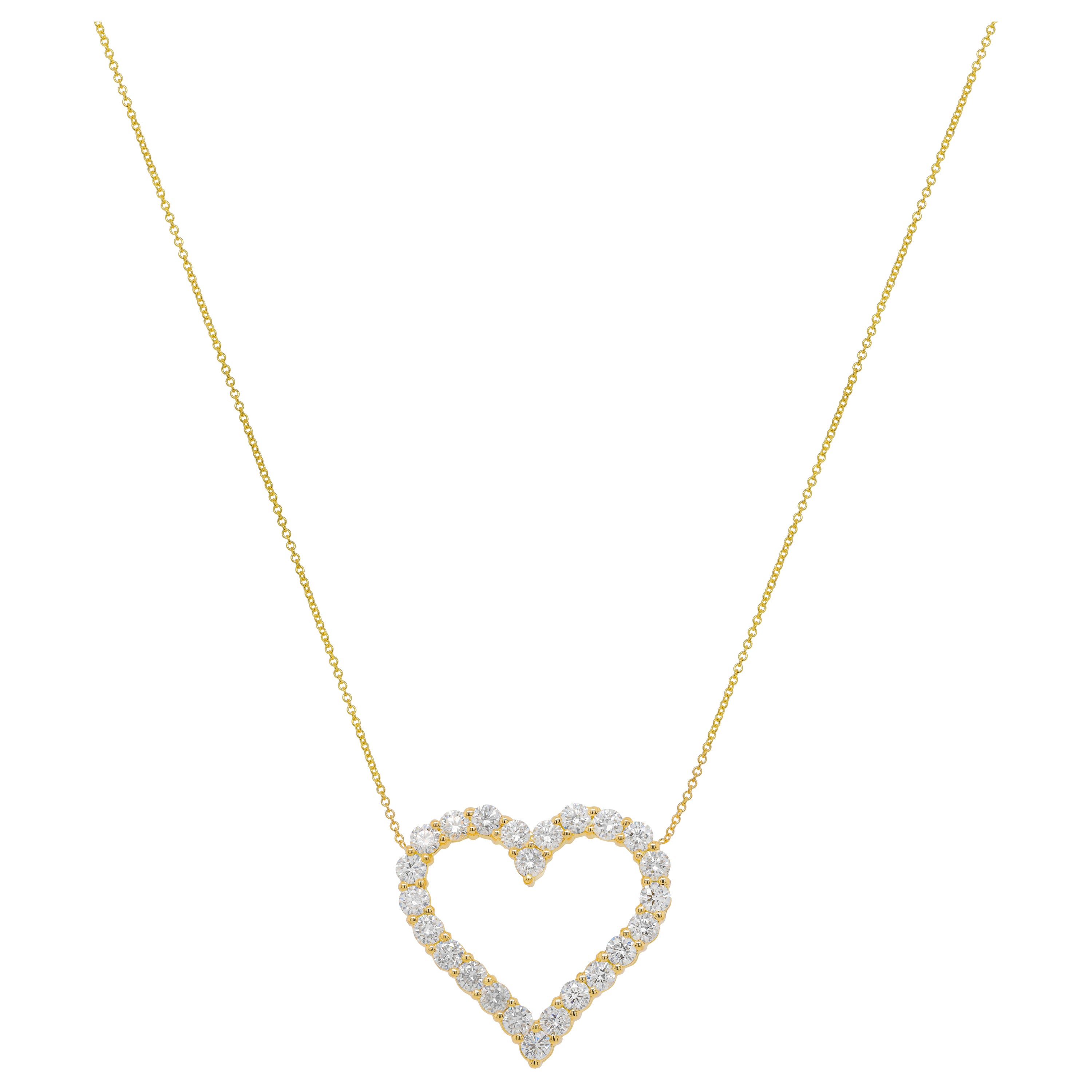 Diana M 18K Yellow Gold Open Heart Diamond Pendant Featuring 3.55 Cts, 24 Stones For Sale