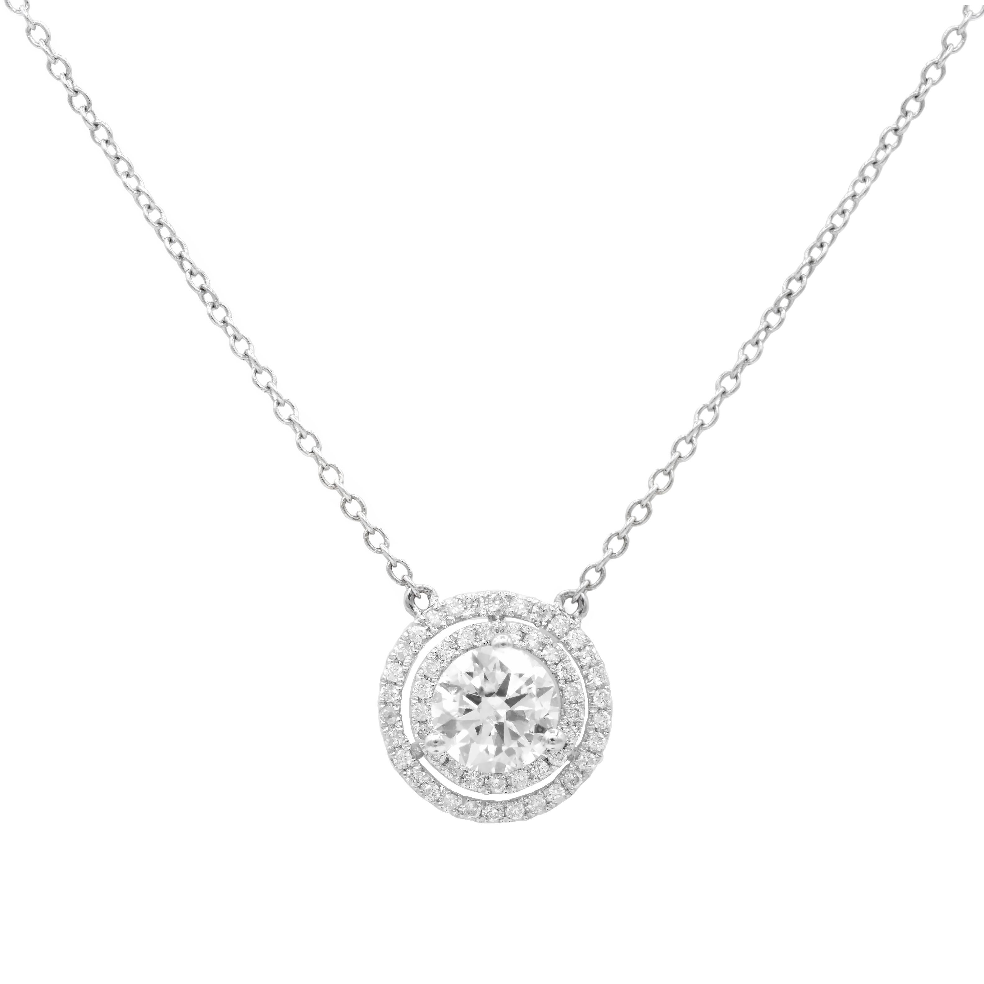 Modern DIANA M. 18KT DIAMOND PENDENT WITH  J/SI2 SORUNDDED WITH DOUBLE HALO 2.02ct For Sale