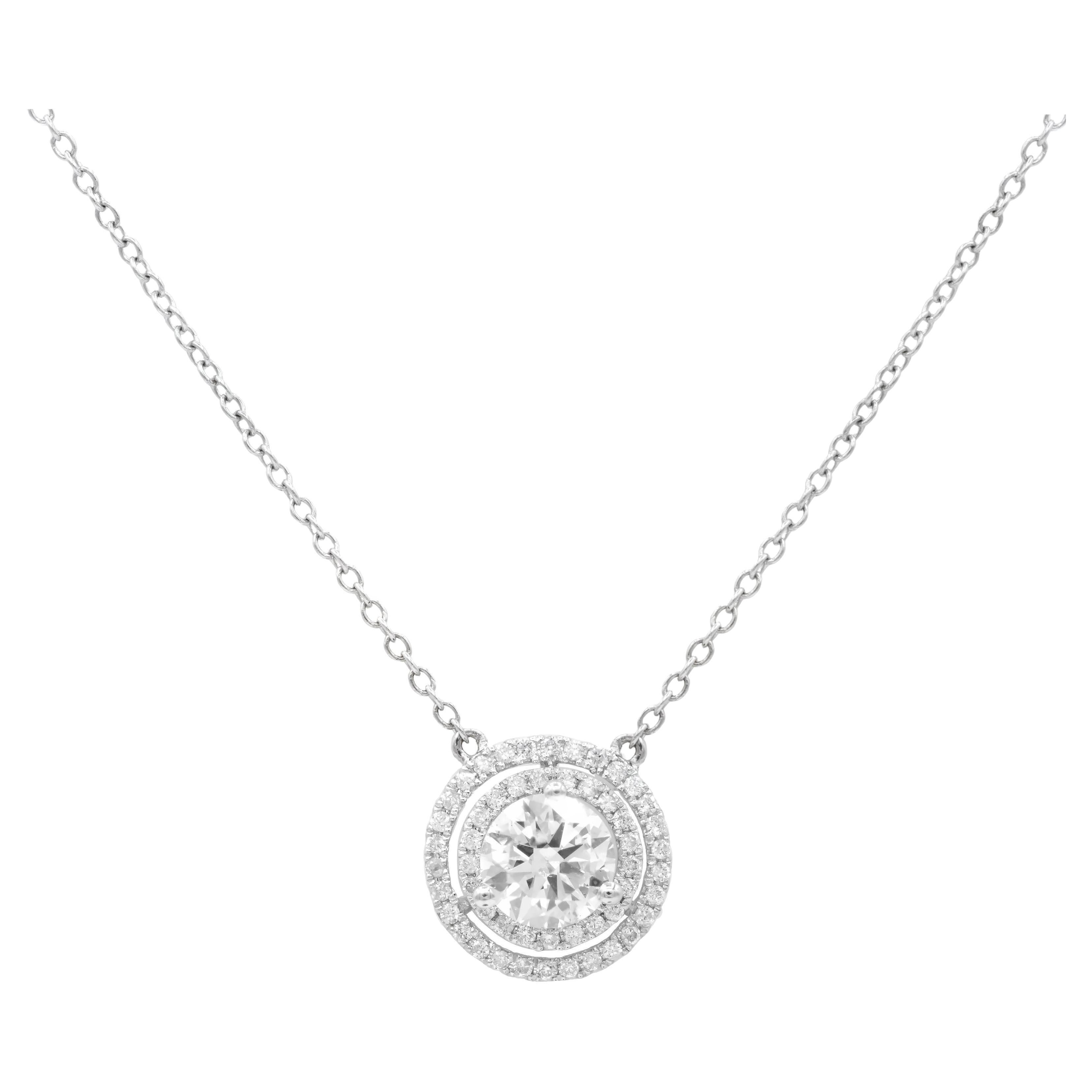 DIANA M. 18KT DIAMOND PENDENT WITH  J/SI2 SORUNDDED WITH DOUBLE HALO 2.02ct For Sale