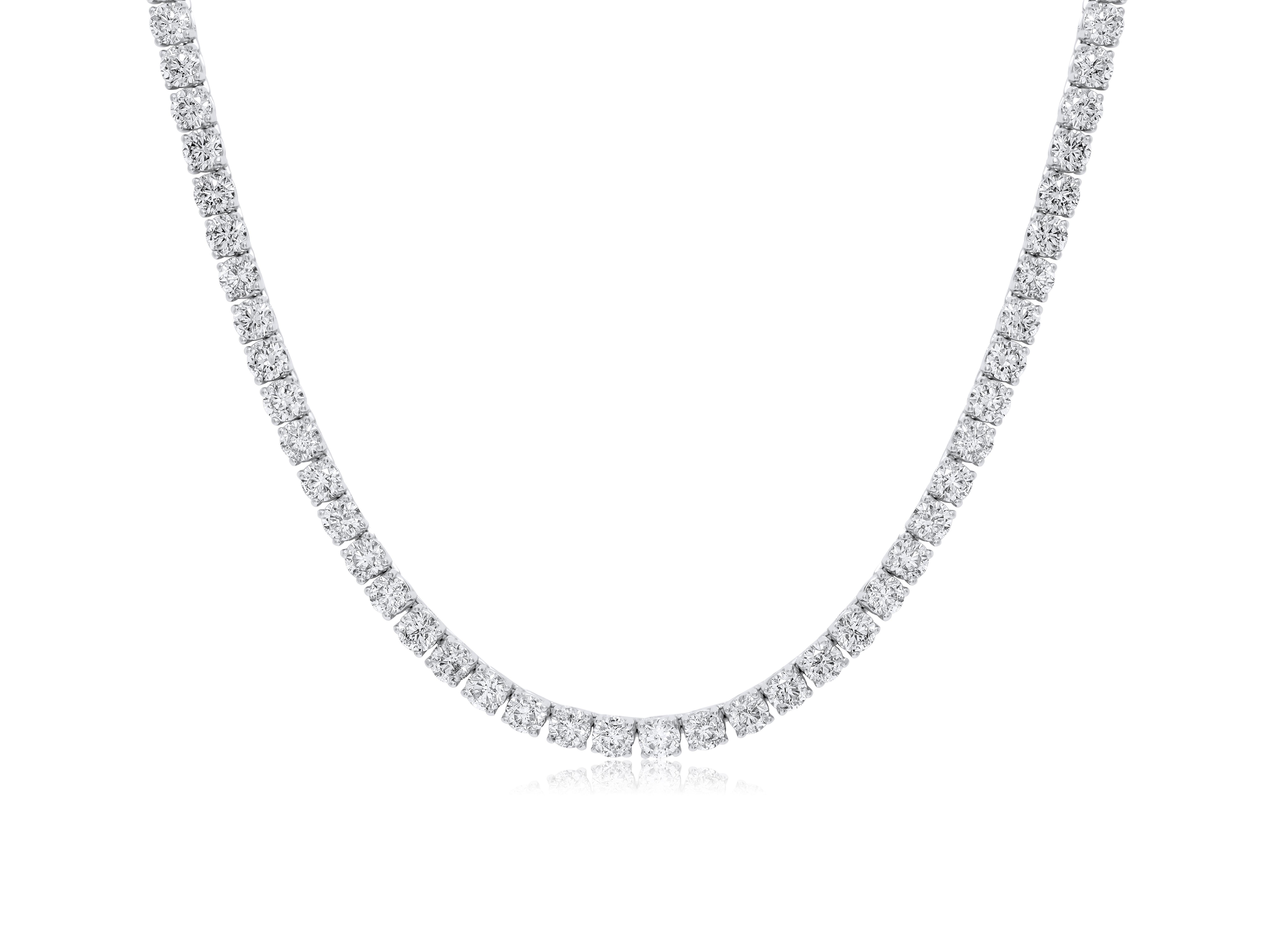 Brilliant Cut Diana M. Custom 28.25 cts 4 Prong Diamond  Tennis Necklace 18k White Gold For Sale