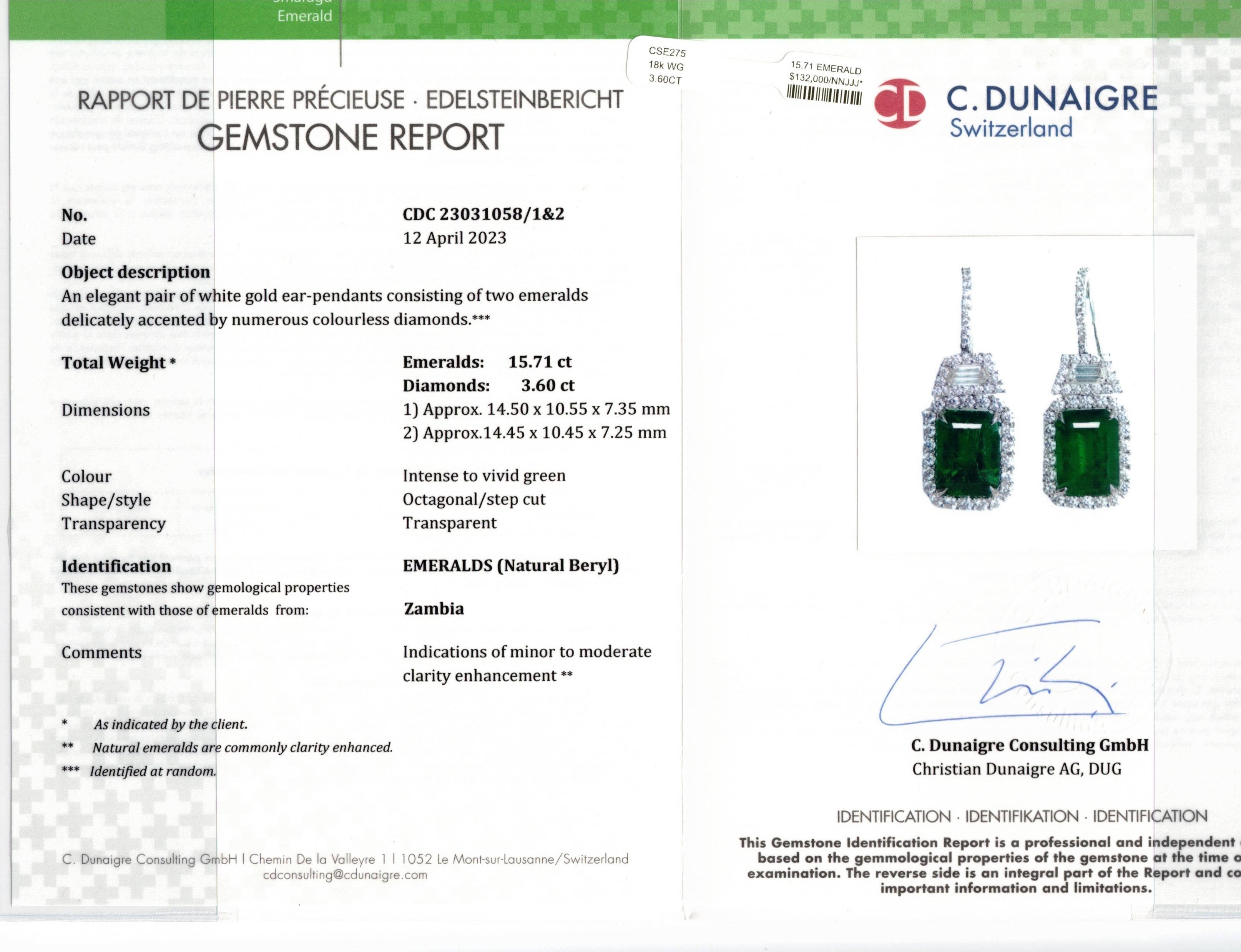 Diana M. Ohrringe aus 18 Karat Smaragd und Diamanten mit 15,71 Karat Smaragden und 3,60 Karat Diamanten (Smaragdschliff) im Angebot