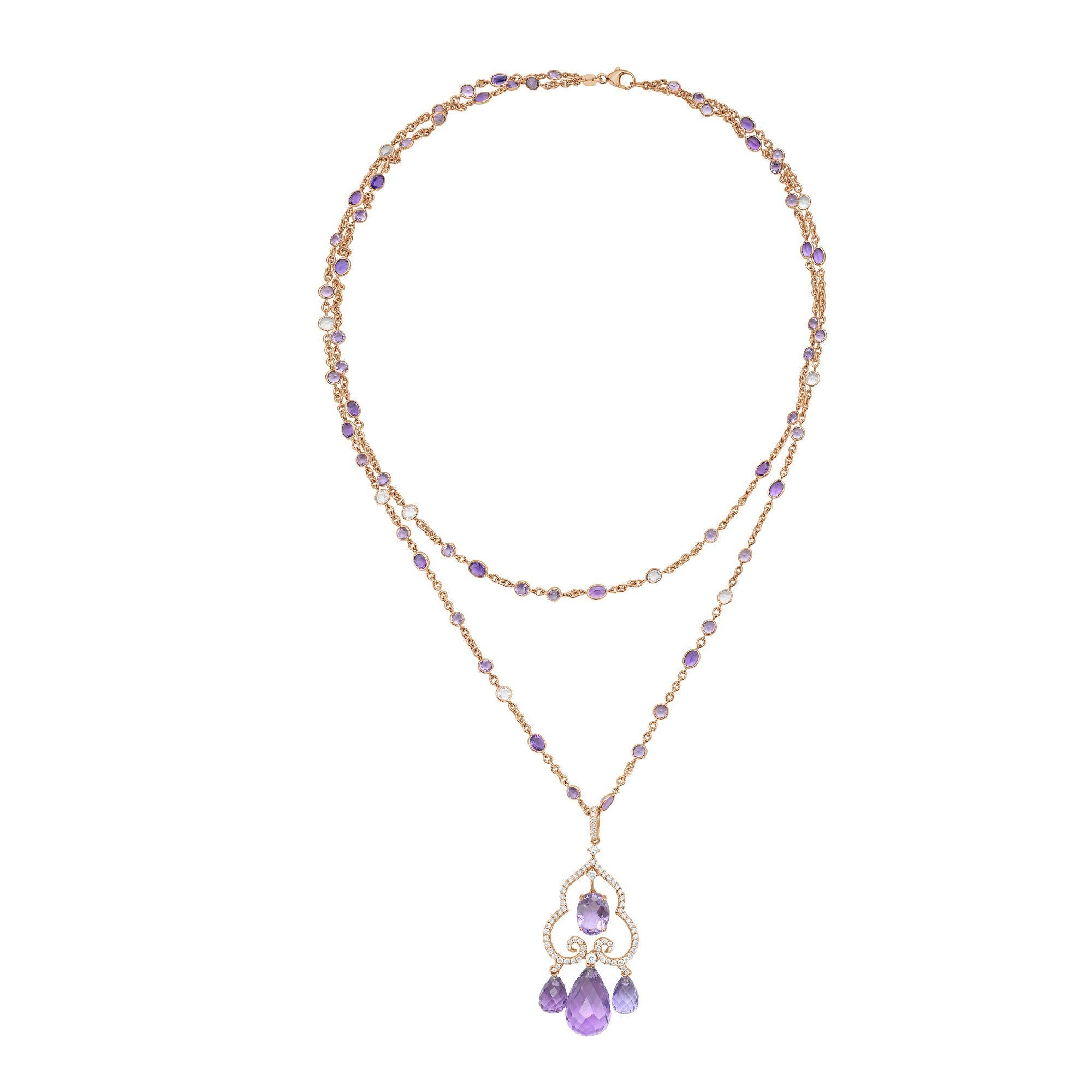 Moderne Diana M Pendentif Briolette en or 18kt Améthyste, saphir blanc et diamant en vente