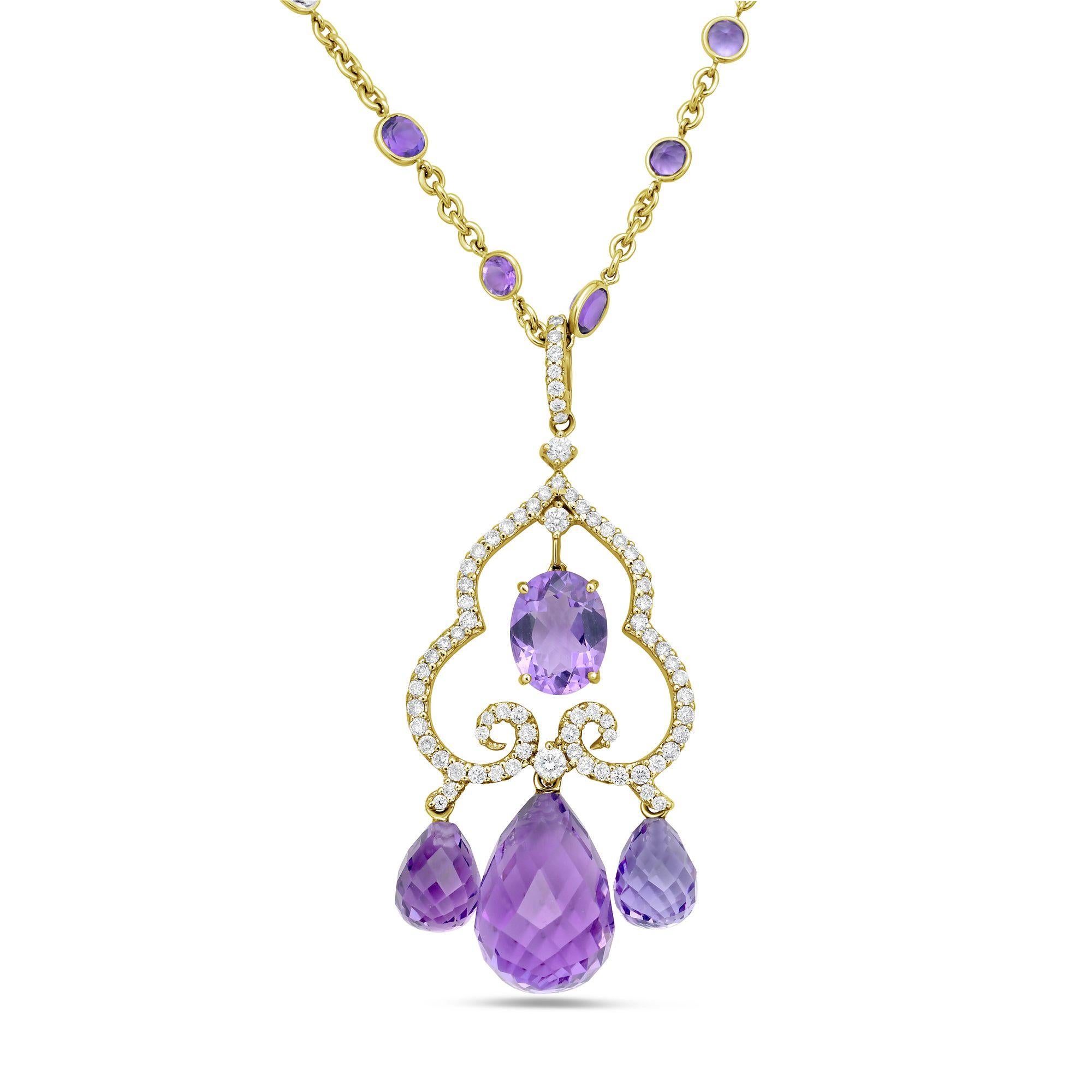 Diana M Pendentif Briolette en or 18kt Améthyste, saphir blanc et diamant Neuf - En vente à New York, NY