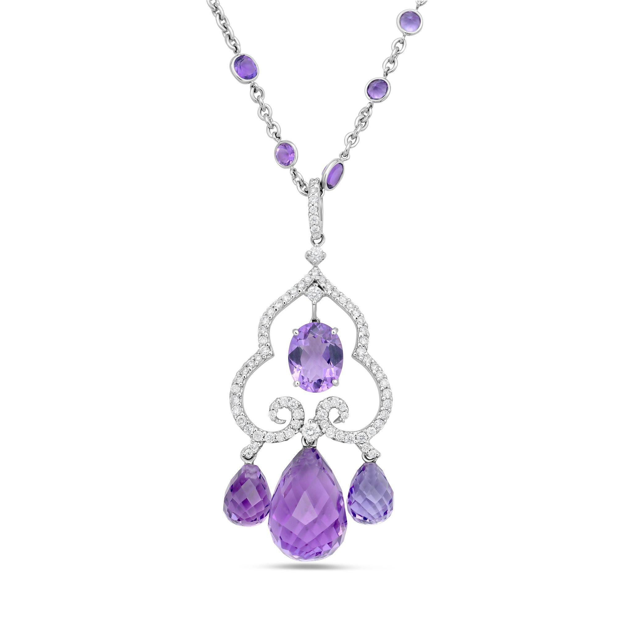 Diana M Pendentif Briolette en or 18kt Améthyste, saphir blanc et diamant Unisexe en vente