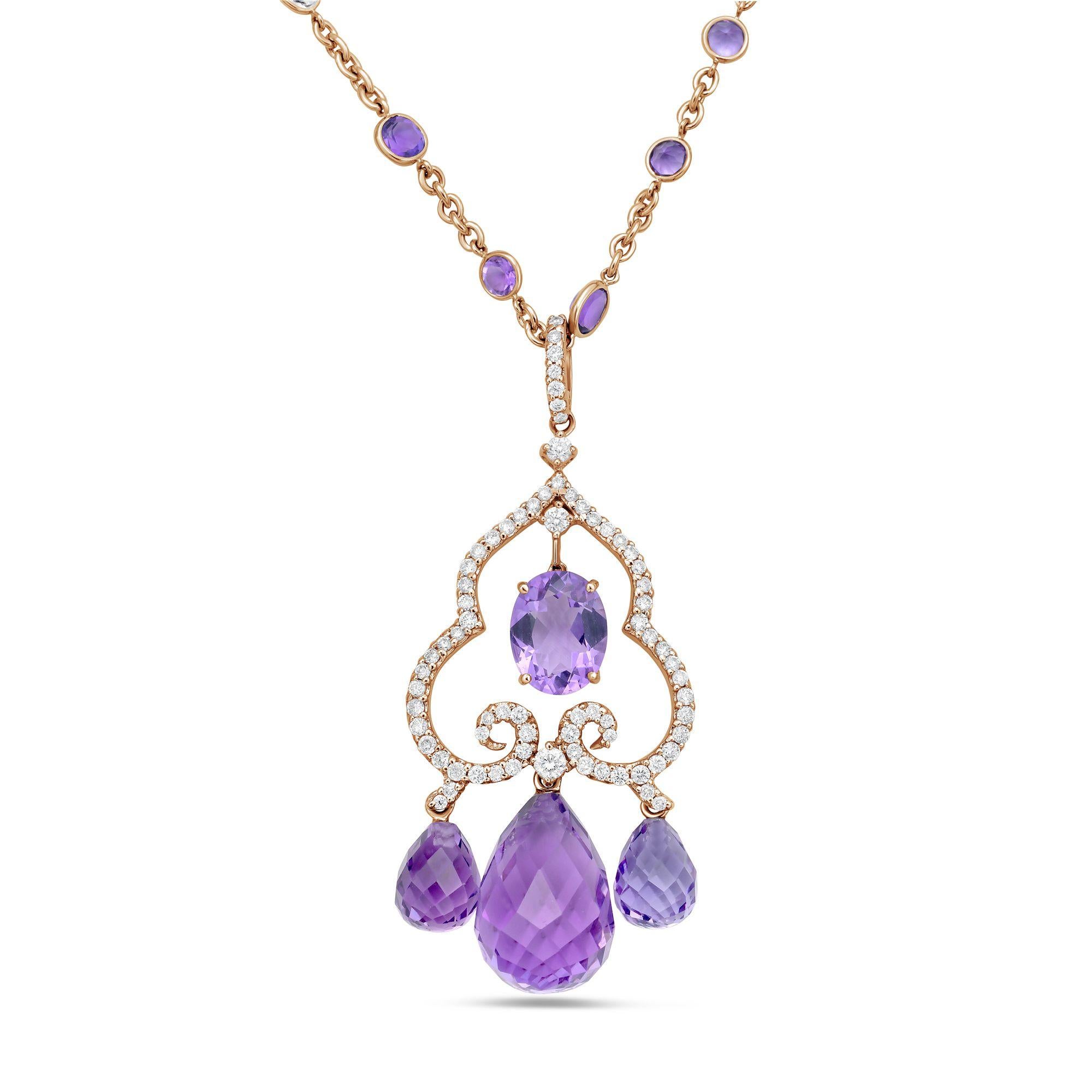 Diana M Pendentif Briolette en or 18kt Améthyste, saphir blanc et diamant en vente 1