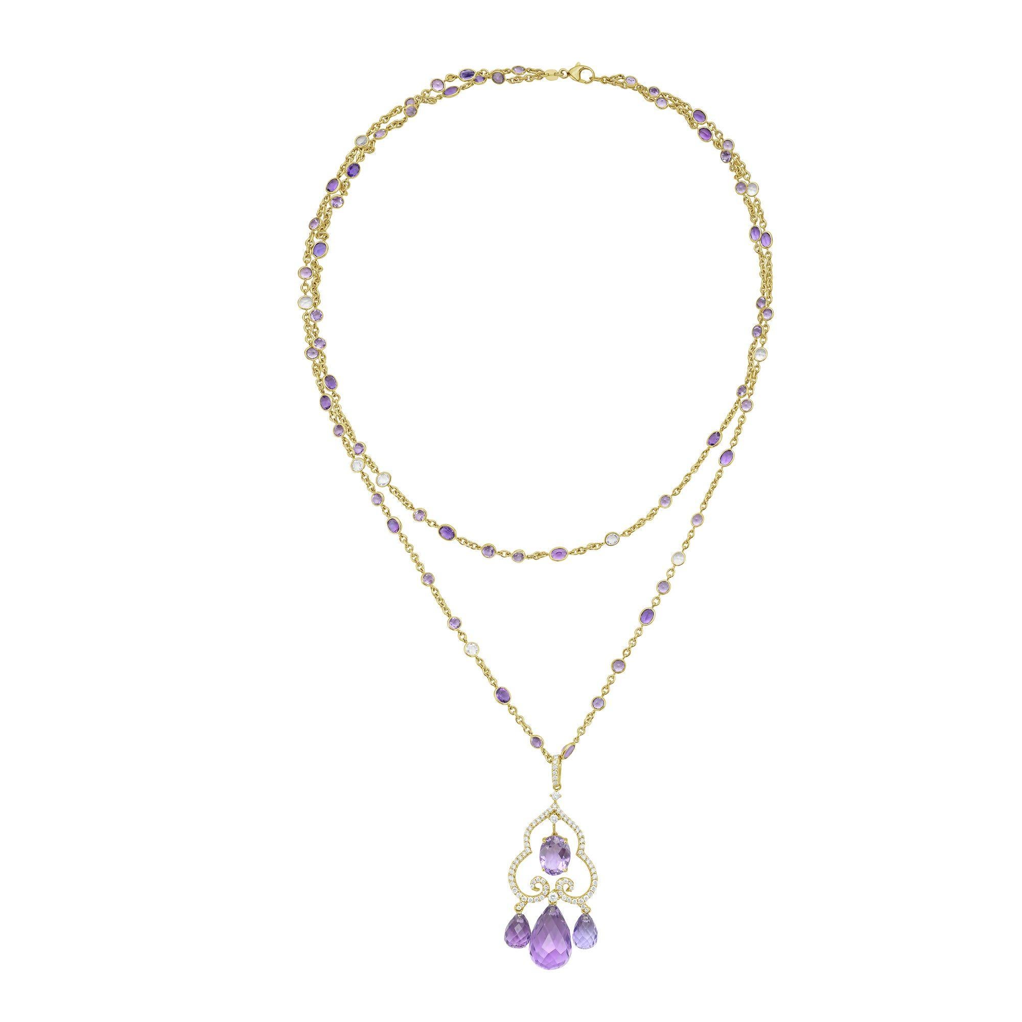 Diana M Pendentif Briolette en or 18kt Améthyste, saphir blanc et diamant en vente 2