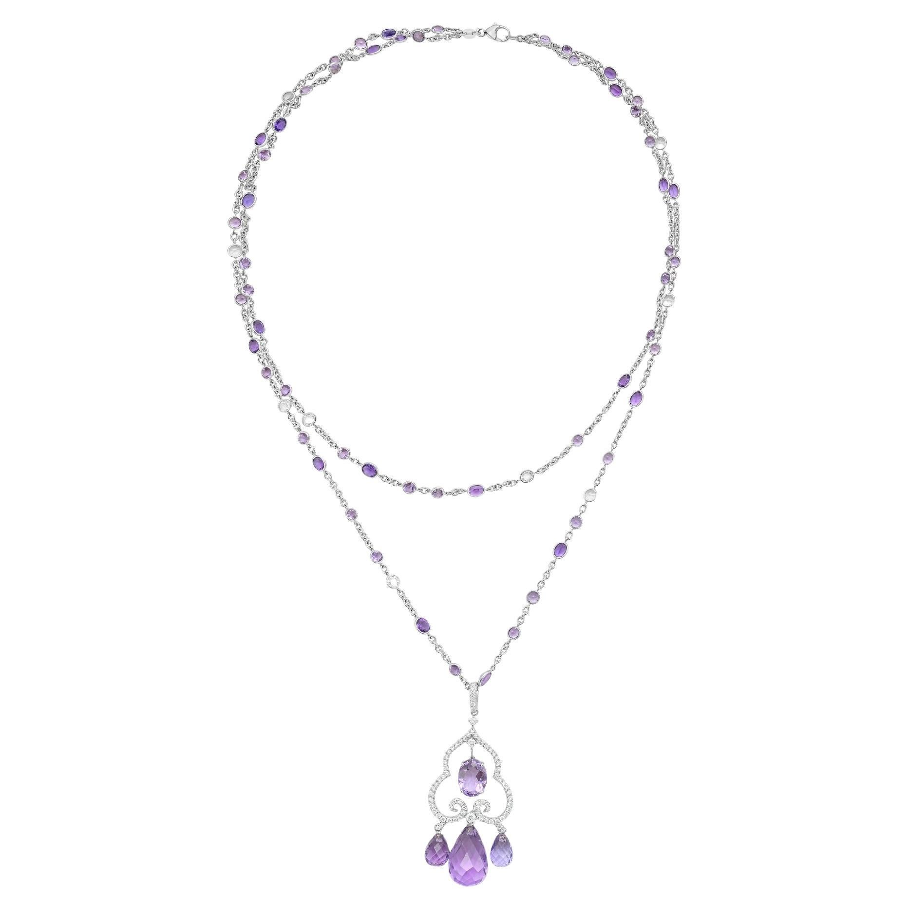 Diana M Pendentif Briolette en or 18kt Améthyste, saphir blanc et diamant en vente