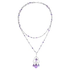 Diana M 18kt Gold Briolette Amethyst, White Sapphire & Diamond Pendant