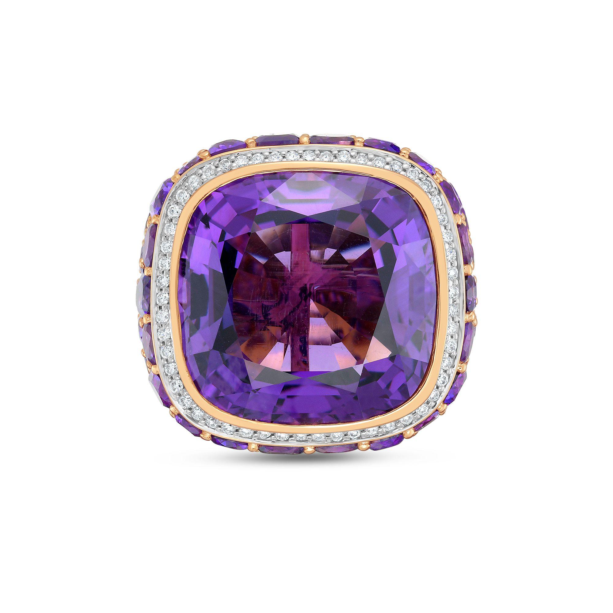 Diana M Bague en or 18kt 51 coussin d'améthyste et diamant Unisexe en vente
