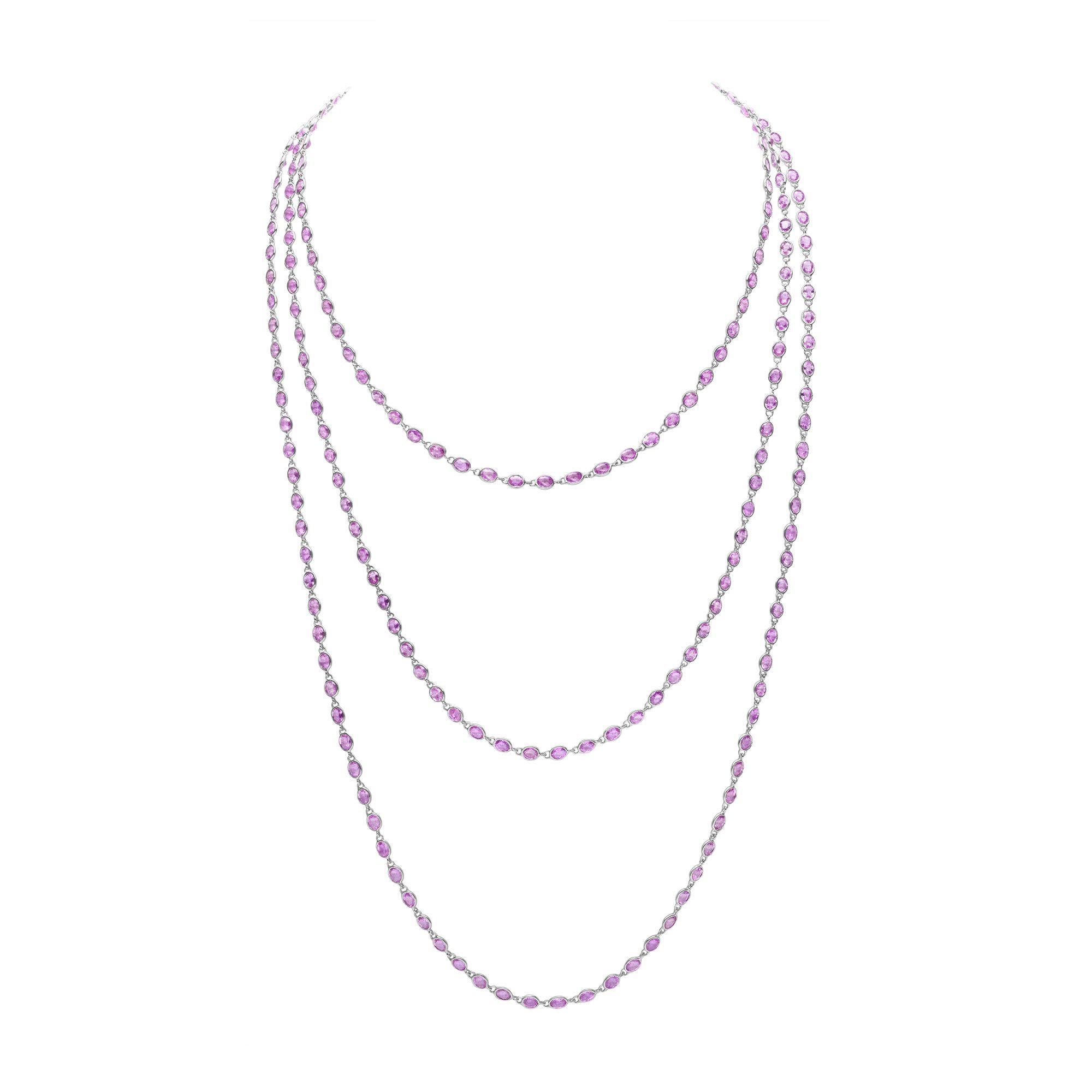 Diana M 18kt Gold Oval 101,98Kt Rosa Saphir Halskette (Ovalschliff) im Angebot
